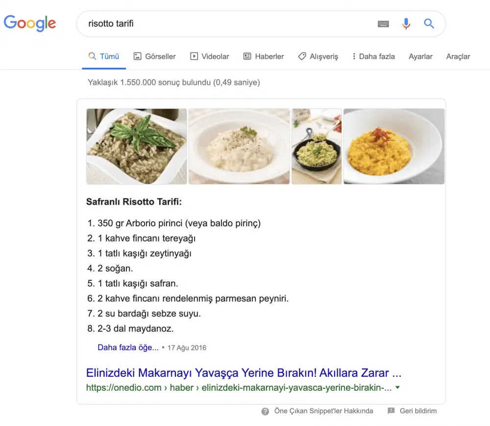 liste featured snippet