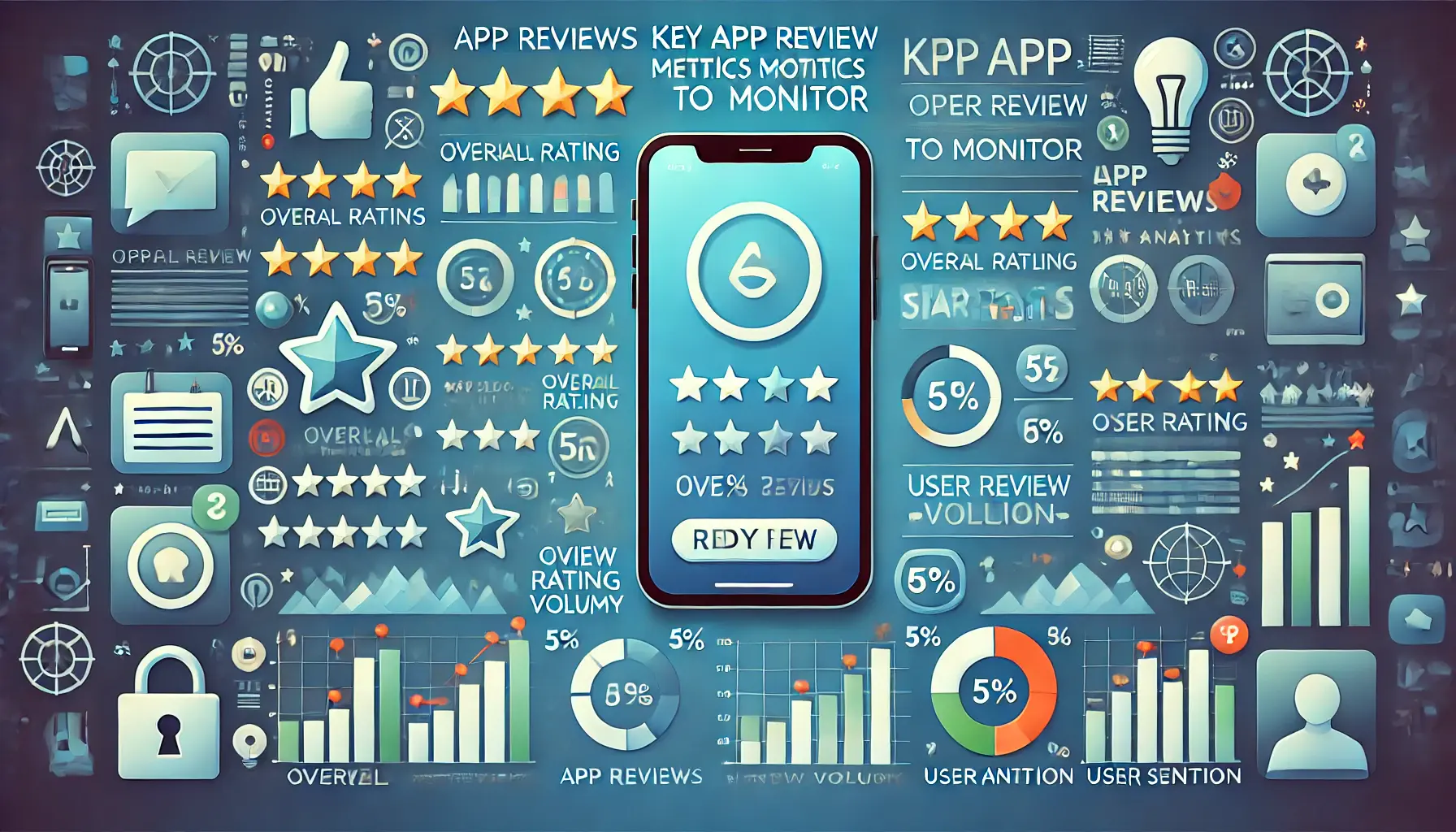 Visual representation of app reviews and analytics charts, showing key metrics like overall rating, review volume, and user sentiment.