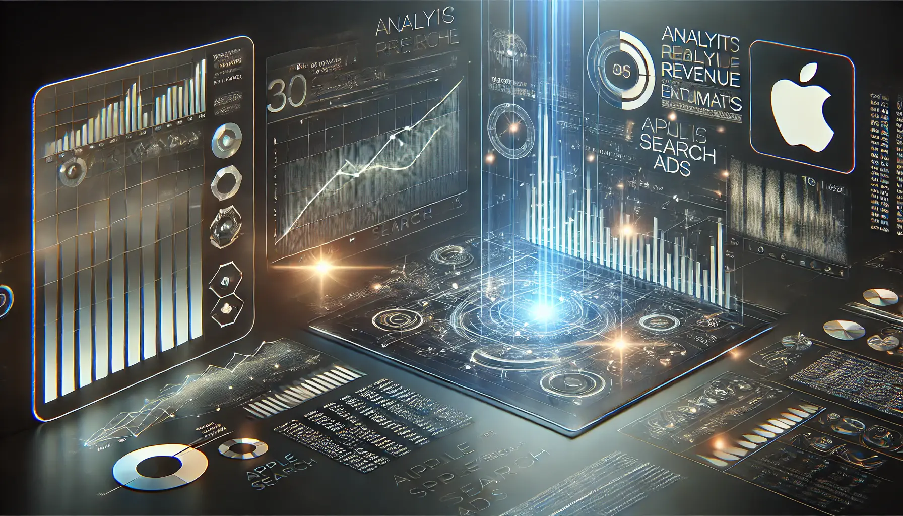 Futuristic scene illustrating analyst predictions and revenue estimates with digital financial charts and data projections symbolizing future growth.