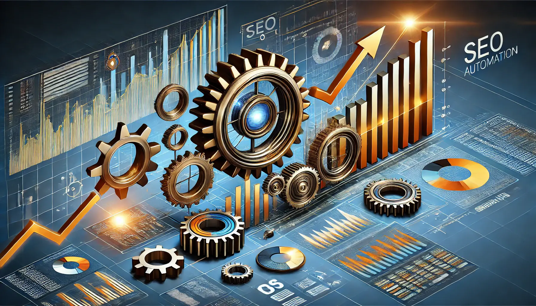 An image showing performance graphs, gears, and dashboards being fine-tuned, symbolizing the calibration and optimization of SEO automation strategies.