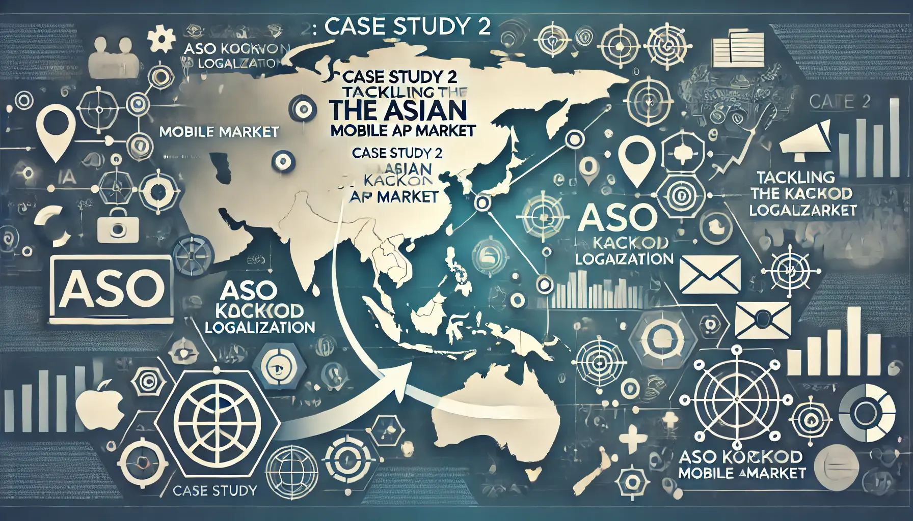 Map of Asia with arrows or pathways leading to different countries, symbolizing outreach and success in targeting the Asian mobile app market.