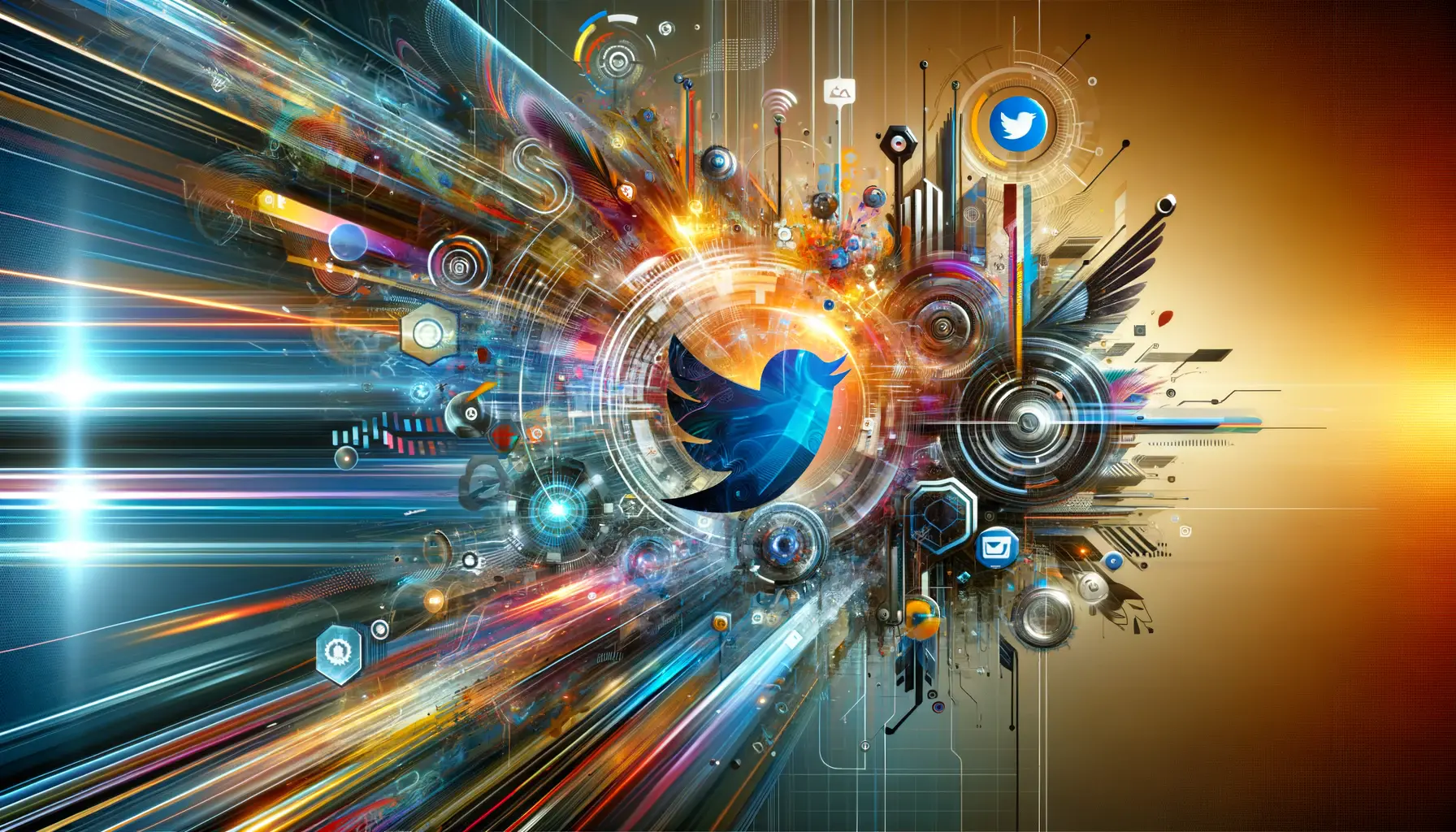 Abstract image representing disruptive strategies in Twitter ads with vibrant colors and futuristic graphics