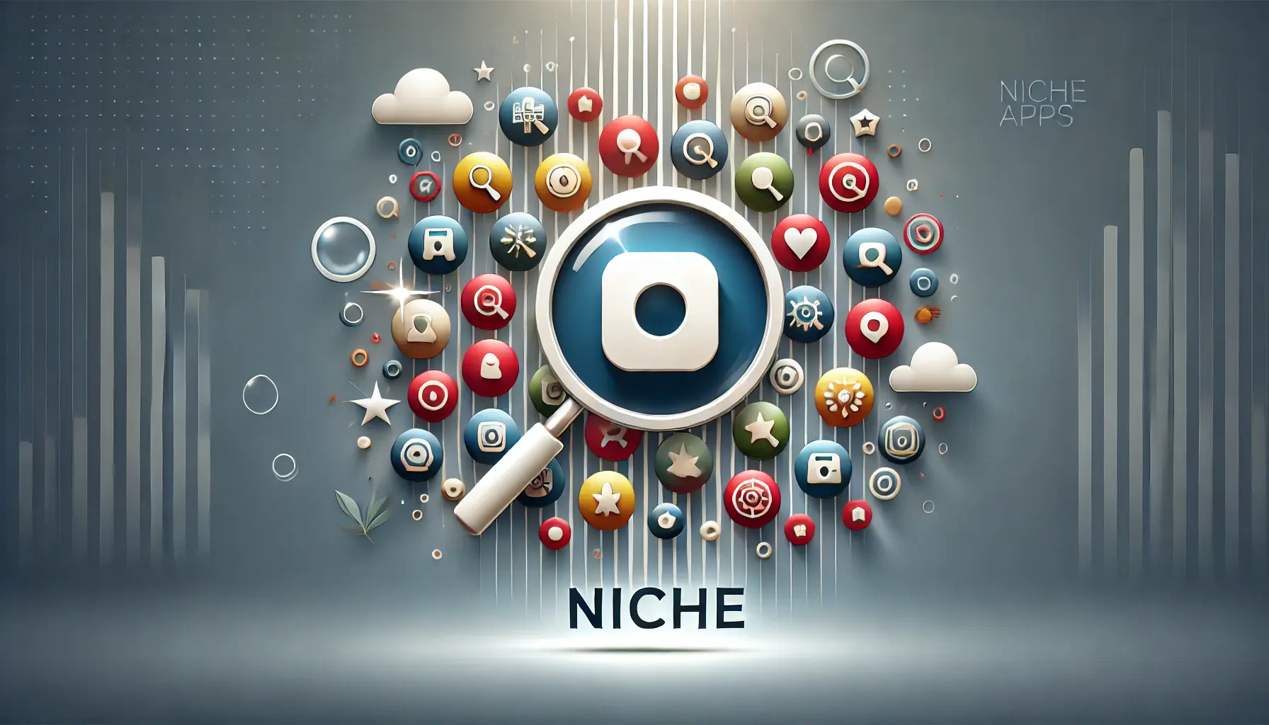 An image depicting a unique app icon standing out among general app icons, highlighting the concept of niche apps in a specialized market.