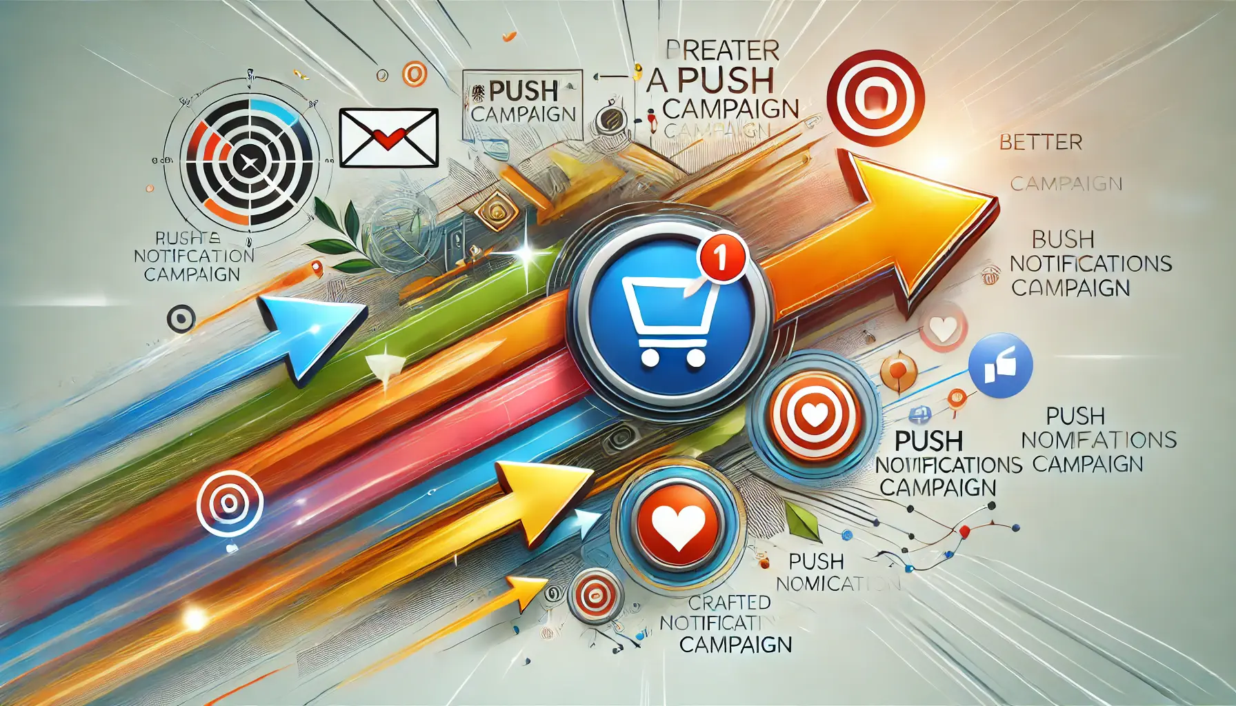 Abstract representation of creating an effective push campaign, with dynamic pathways and notification symbols indicating targeted communication.