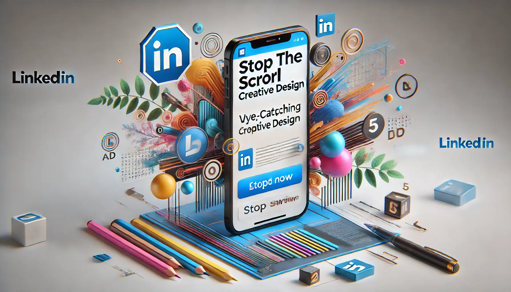 A visually captivating LinkedIn ad on a mobile phone with bold colors and engaging visuals designed to grab attention.