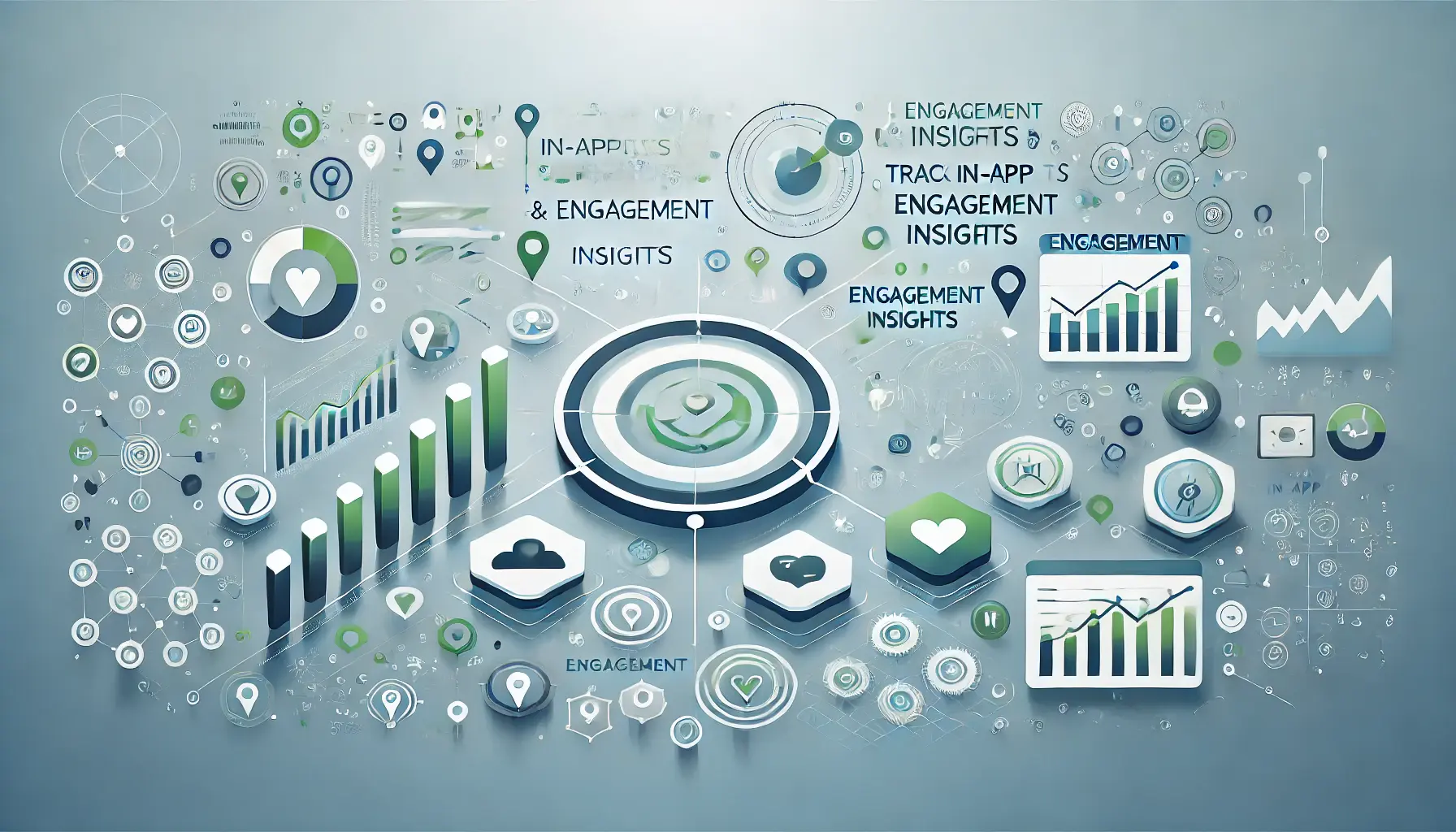 Abstract visual with event icons, engagement indicators, and data flow symbols representing the analysis of in-app events for engagement insights