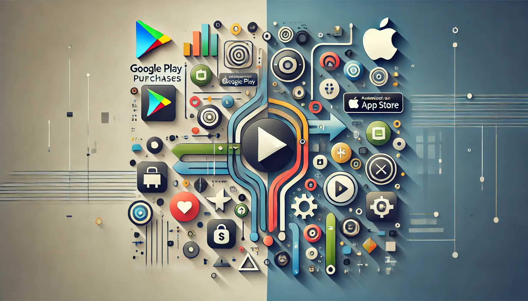 Abstract representation of in-app purchases on both Google Play and the App Store.