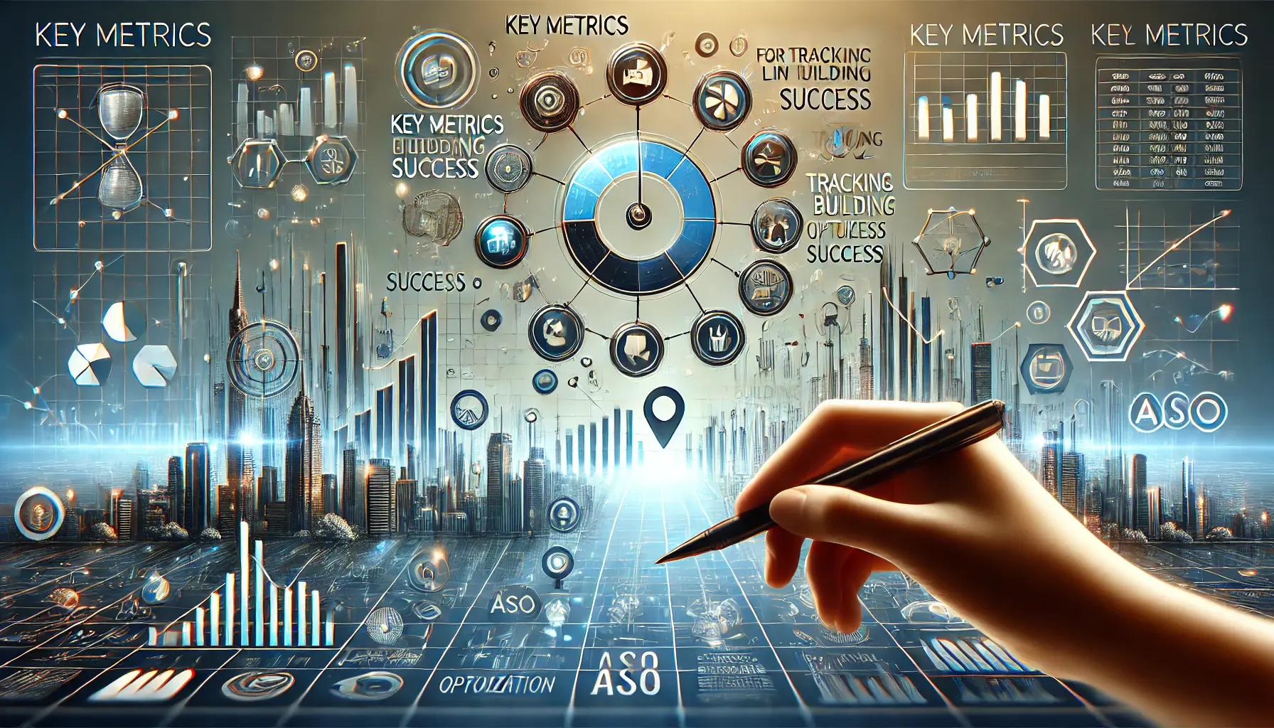 Abstract representation of key performance indicators (KPIs) and digital dashboards, symbolizing the critical metrics used to measure success in link building.