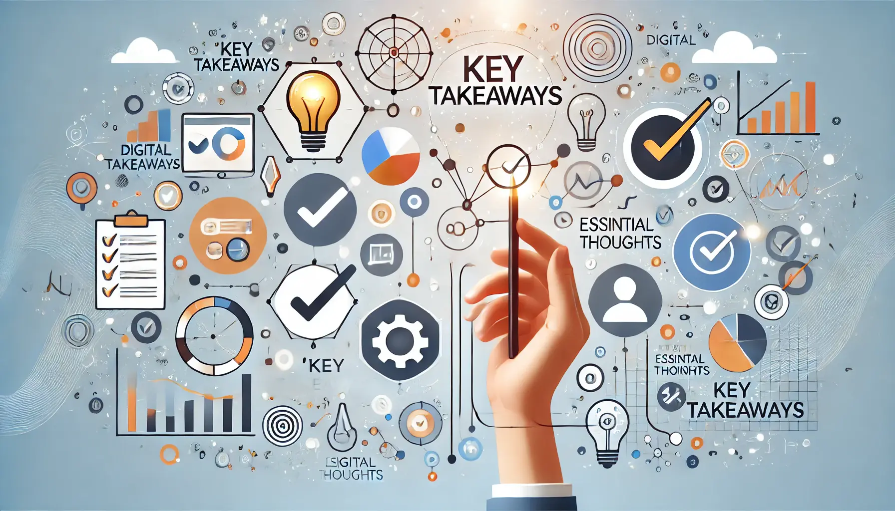 Abstract image representing insights with check marks, light bulbs, and connecting lines