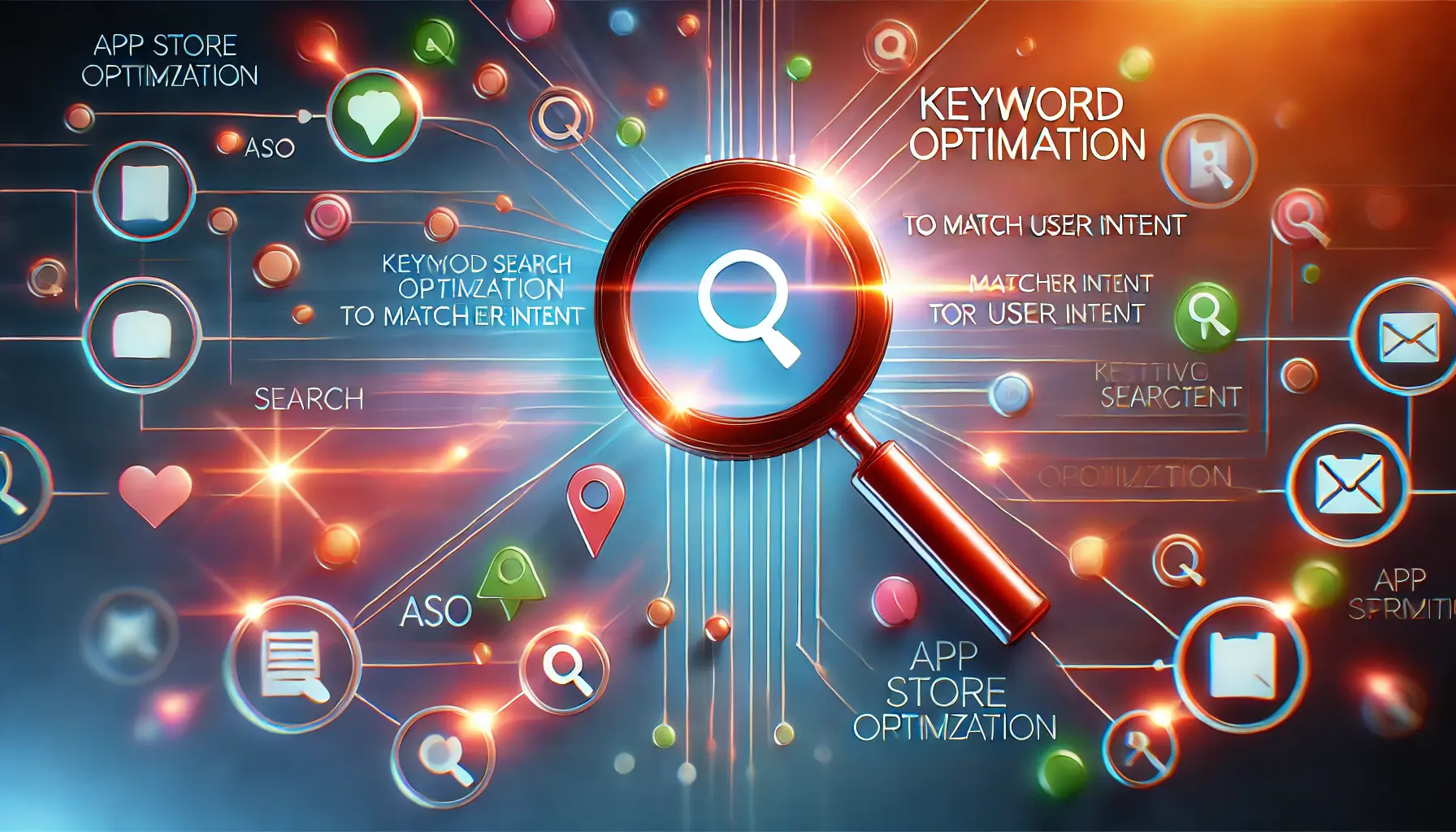 Abstract representation of keyword optimization aligning with user intent, featuring interconnected nodes and pathways.