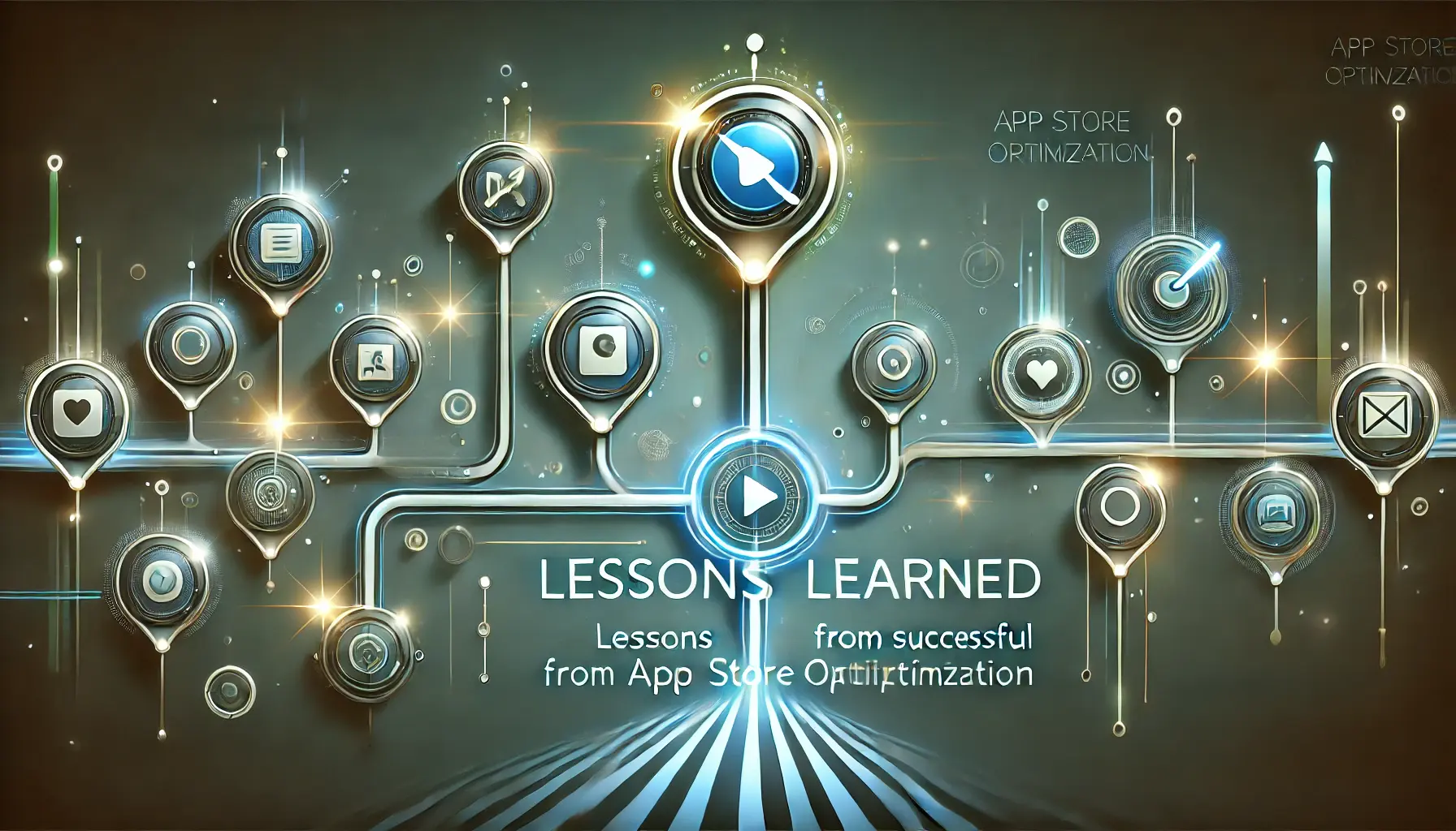 Abstract image representing lessons learned from successful ASO timing with a digital clock, app icons, and pathways.