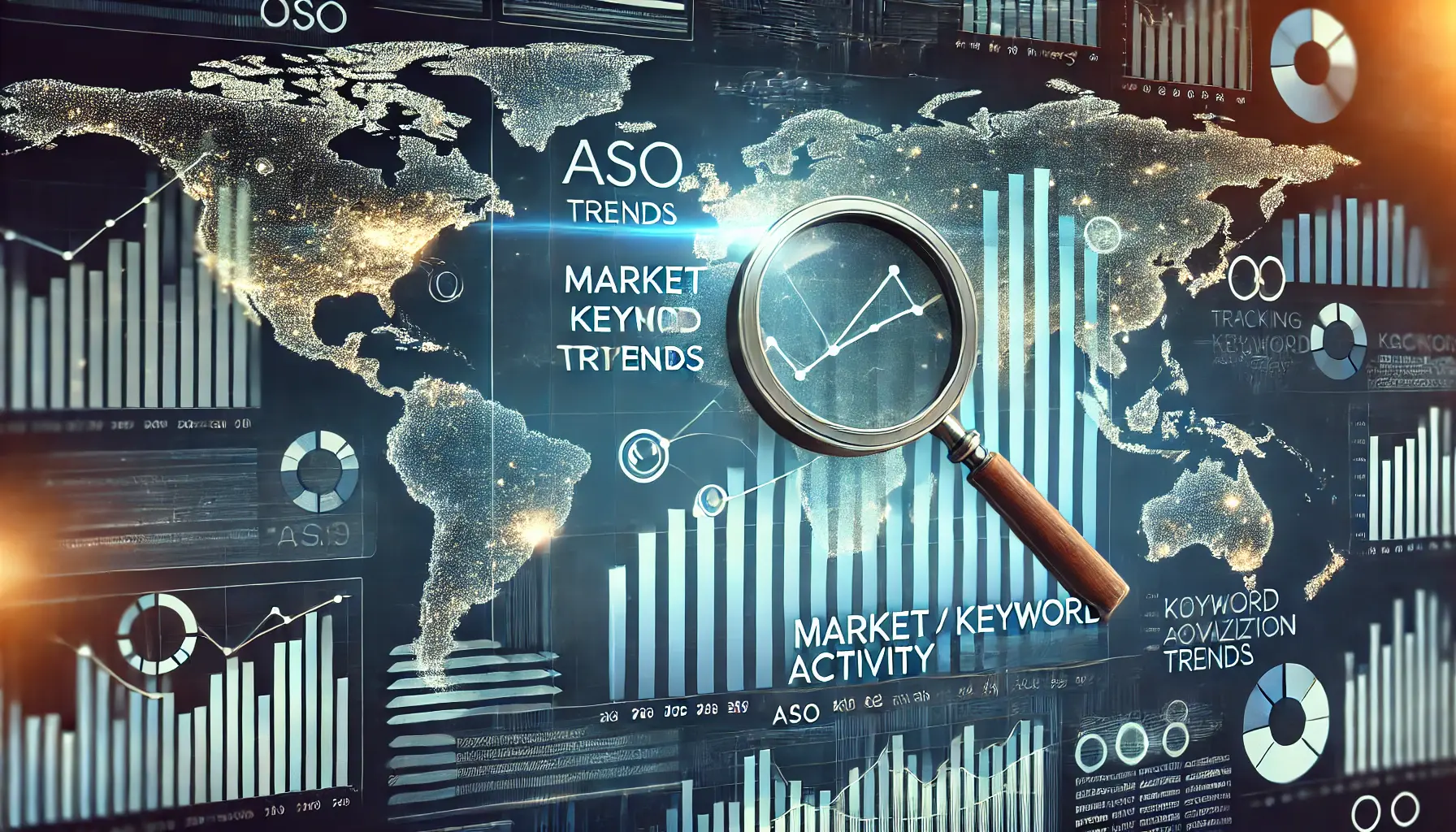 Graph or chart-like representation overlaid on a world map, symbolizing the tracking and analysis of keyword trends in global markets.