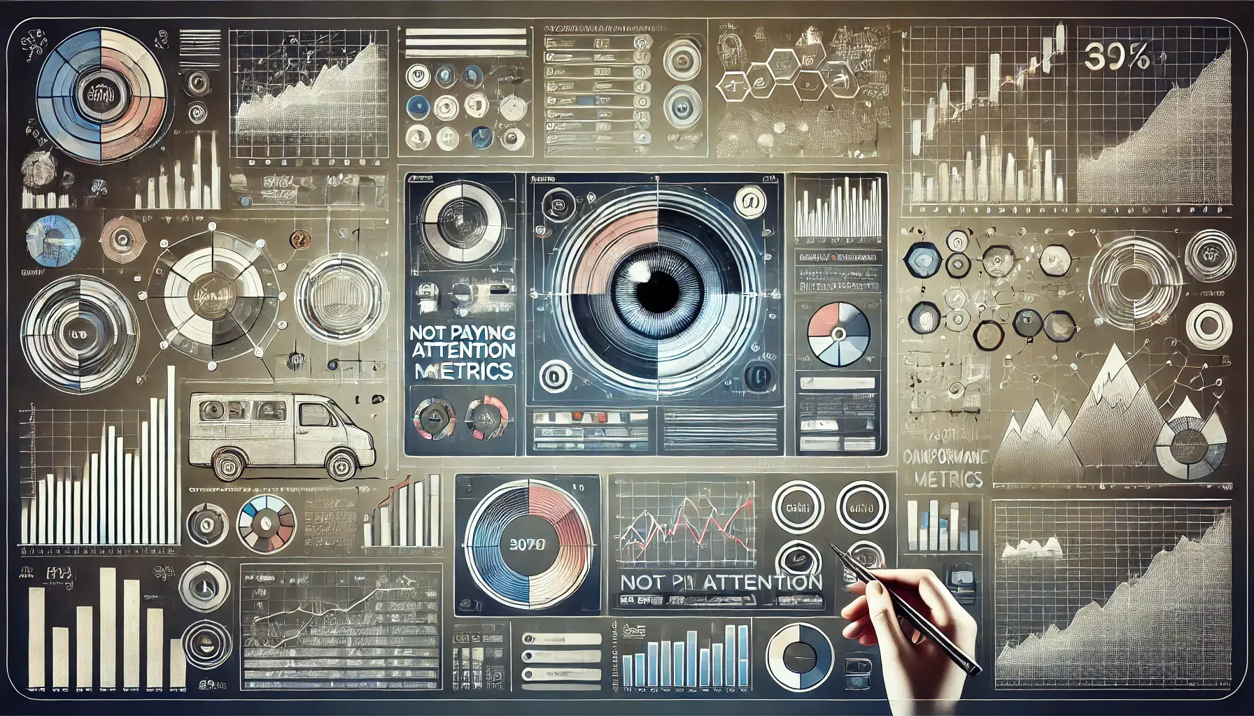 Digital illustration showing an abstract dashboard with faded data and blurred graphs, symbolizing neglect of important campaign performance metrics.