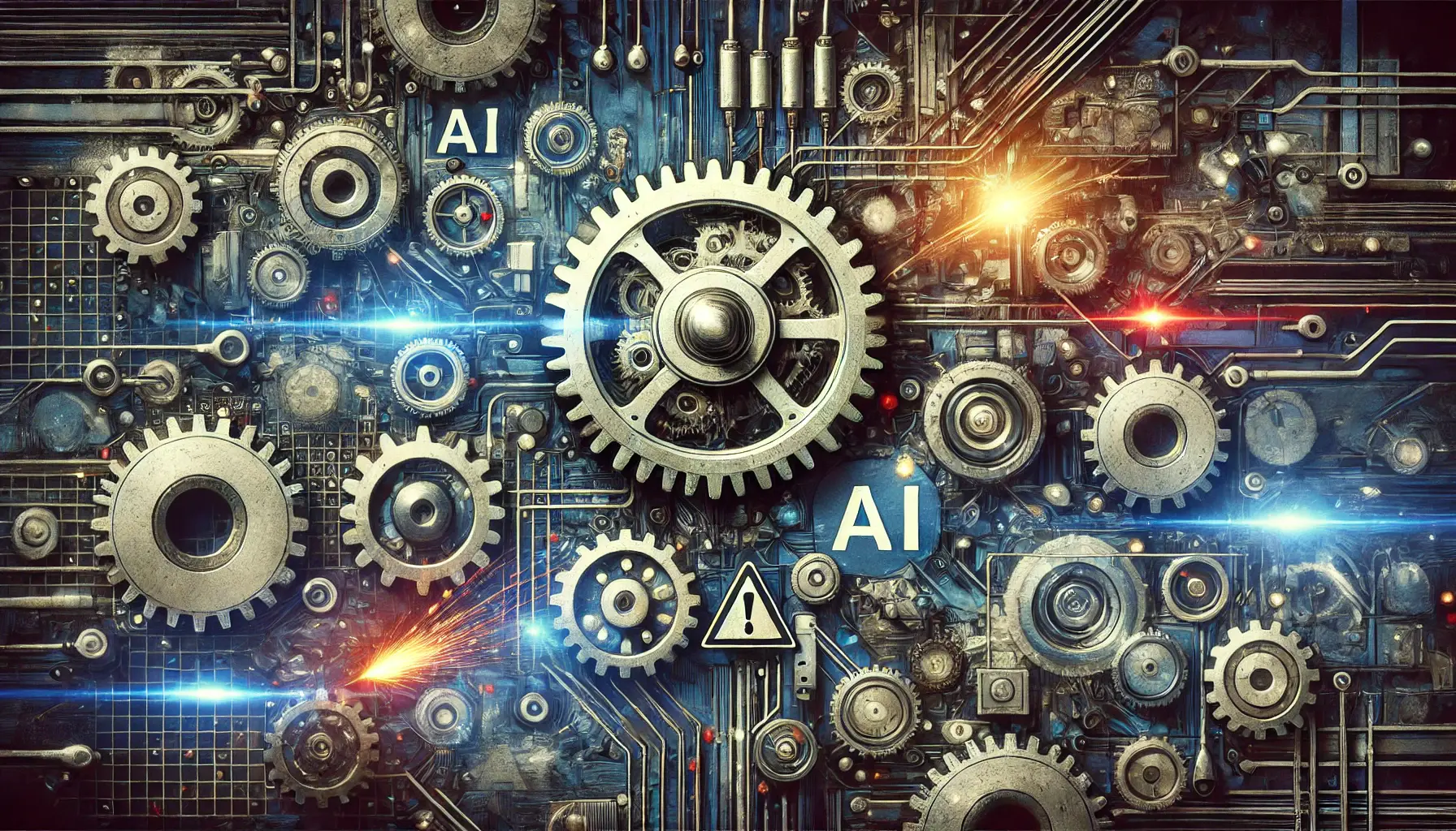 Digital illustration showing gears and AI systems malfunctioning or running unattended, symbolizing the risks of over-reliance on automation in digital marketing.