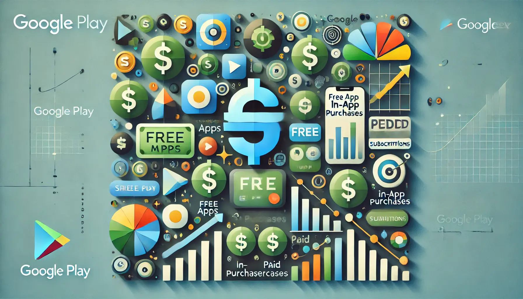 Abstract representation of pricing models and revenue sharing on Google Play.