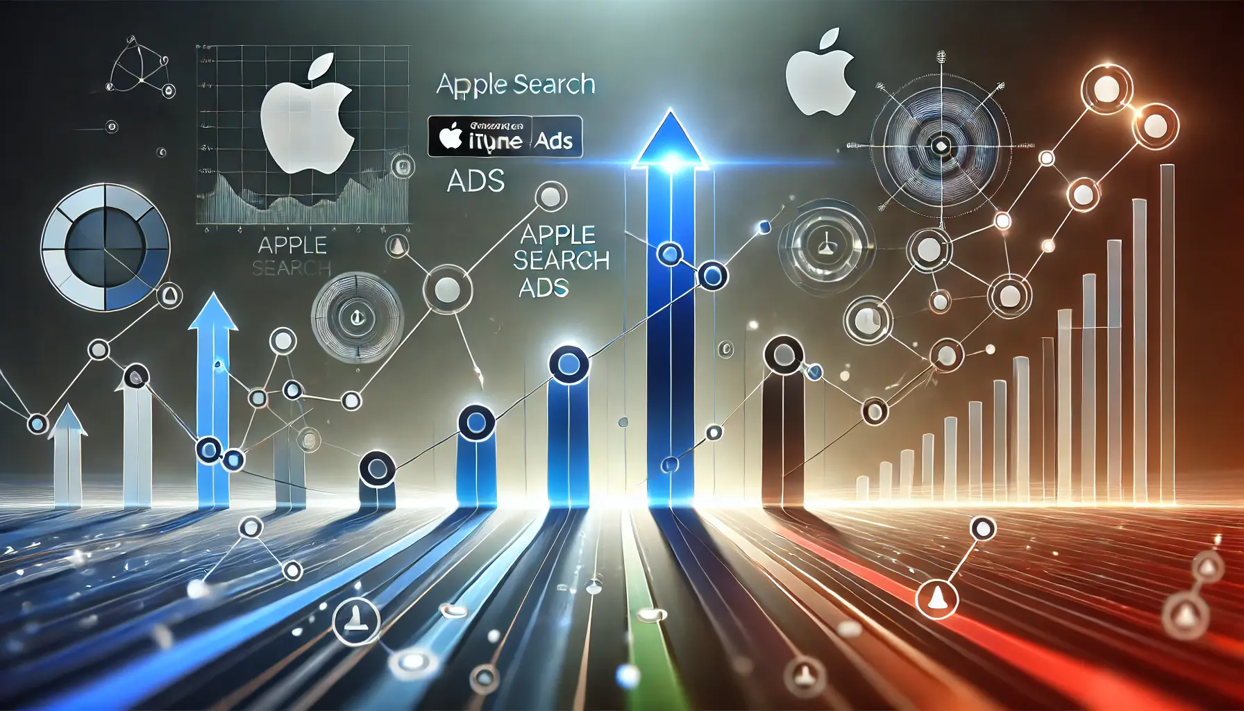 Abstract representation of scaling campaigns with ascending lines, expanding shapes, and interconnected nodes, symbolizing growth and expansion in digital marketing.