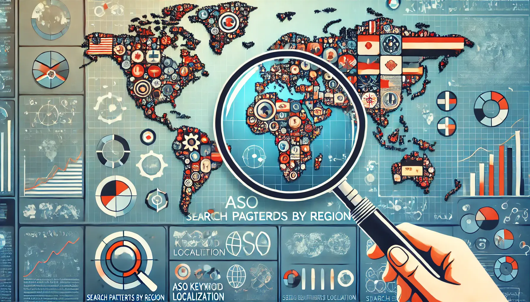 World map with distinct patterns or pathways leading to different regions, symbolizing unique search habits and regional search behaviors.