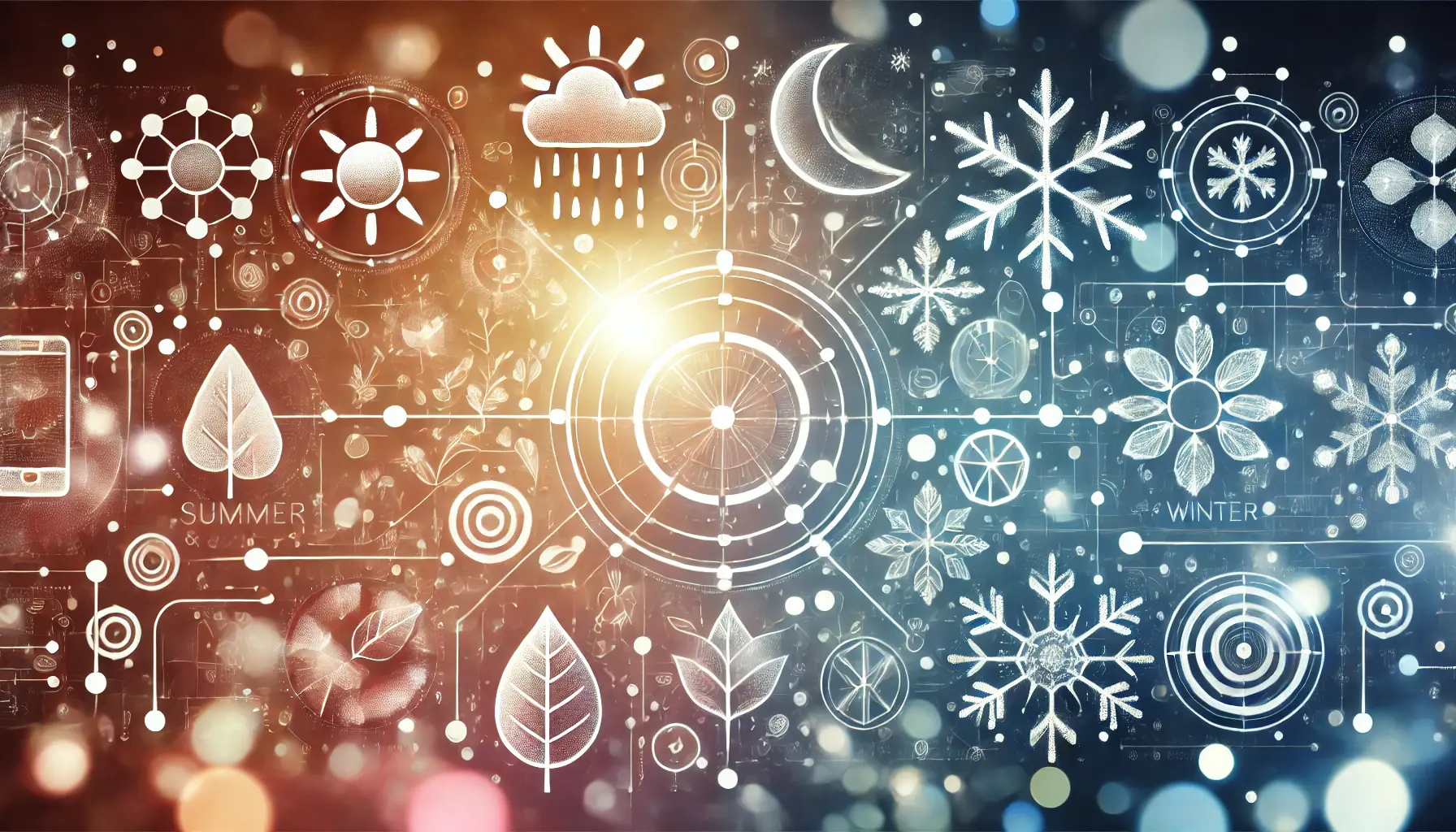 Abstract image representing seasonal events and trends in the digital app world, showing transitions between different seasons with symbolic icons.