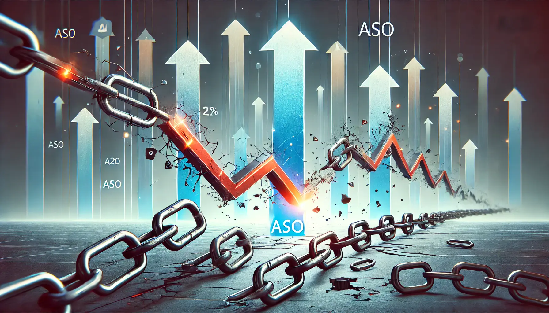 Abstract representation of weak or broken links with cracks in a digital structure, symbolizing the negative impact of poor-quality links on ASO.