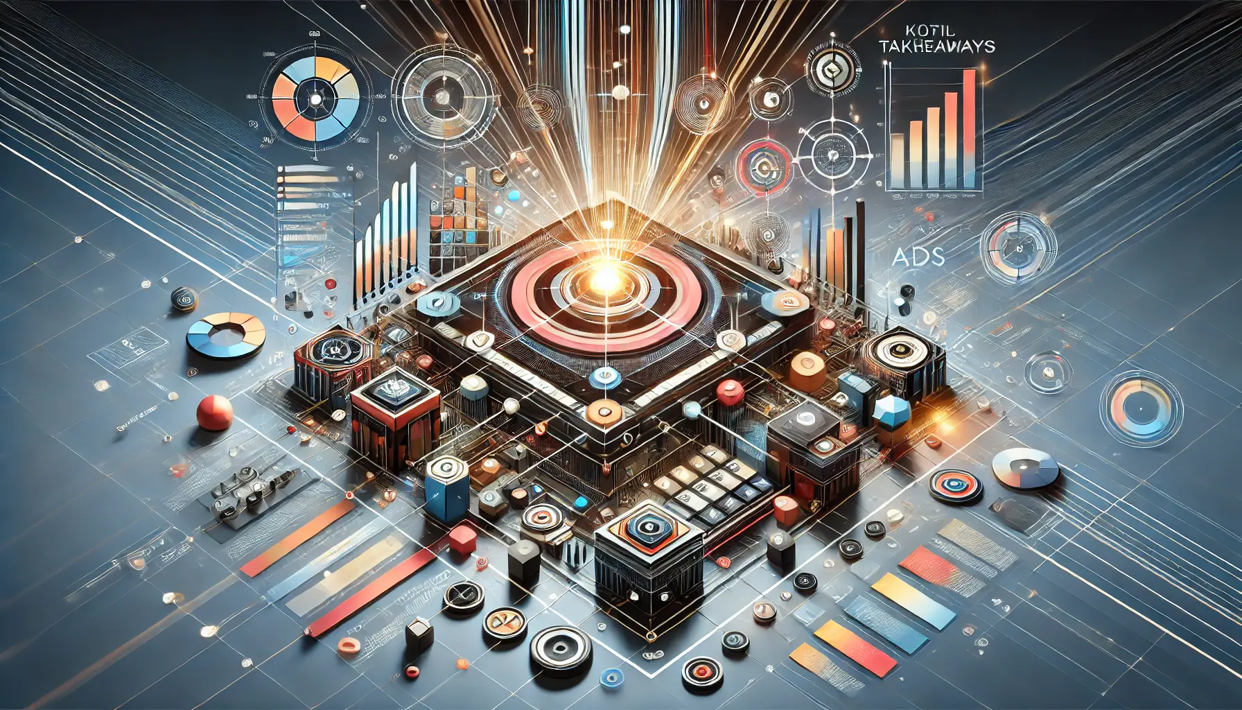 Abstract representation of optimal structure with balanced geometric shapes, interconnected nodes, and a central focal point symbolizing key insights.