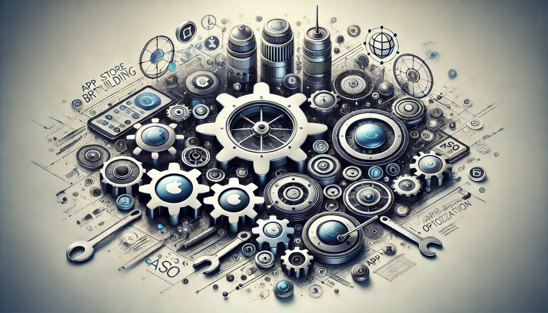 Abstract representation of digital tools, gears, or cogs working together, symbolizing the combination of techniques and tools for successful link building.