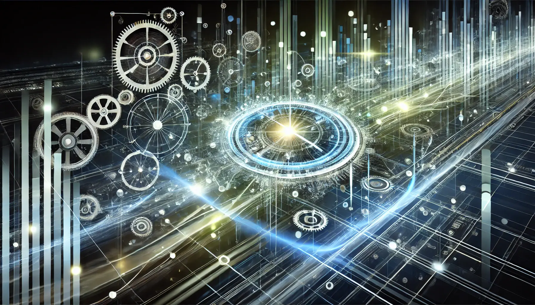 Abstract image representing the importance of timing with digital clocks, gears, and synchronized pathways.