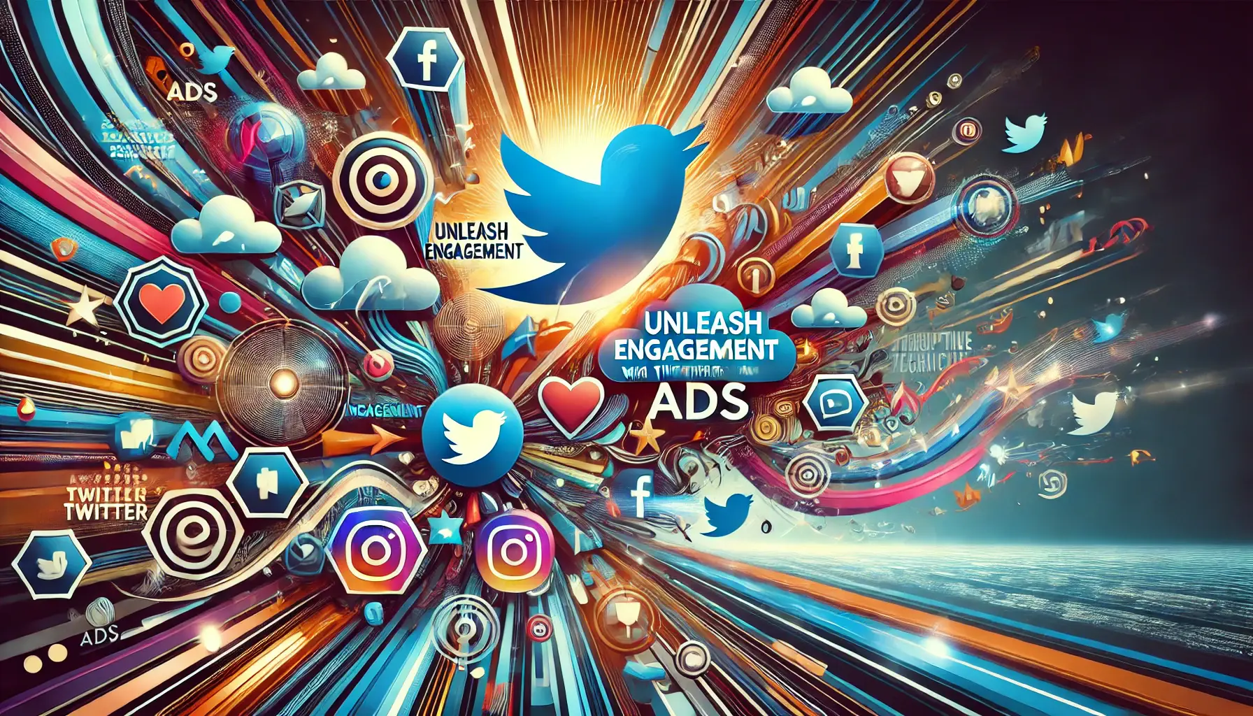 Abstract image representing high engagement with digital waves, social media interactions, and Twitter logos