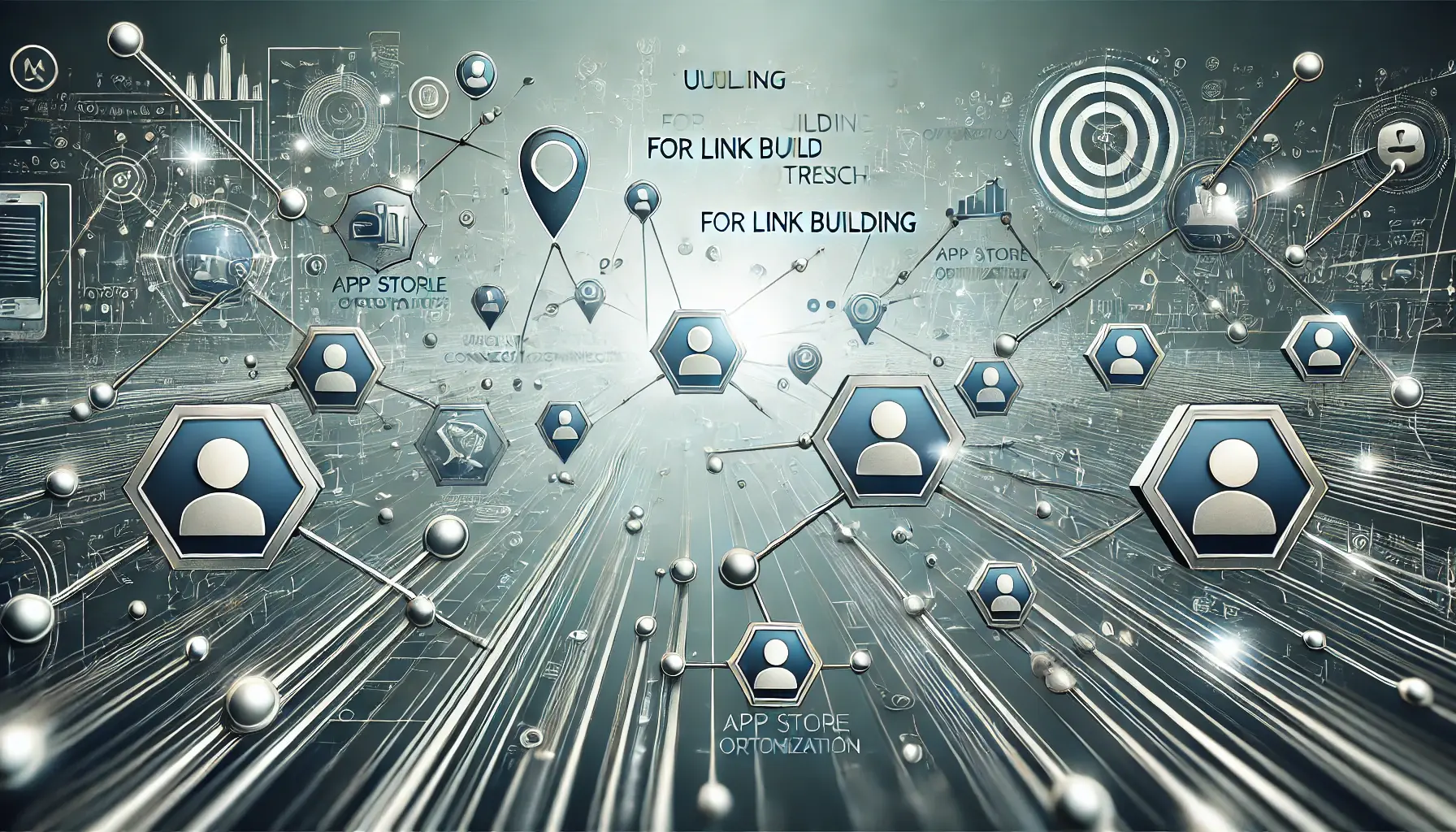 Abstract representation of digital connections being made, with links extending towards various target points, symbolizing outreach efforts in link building.