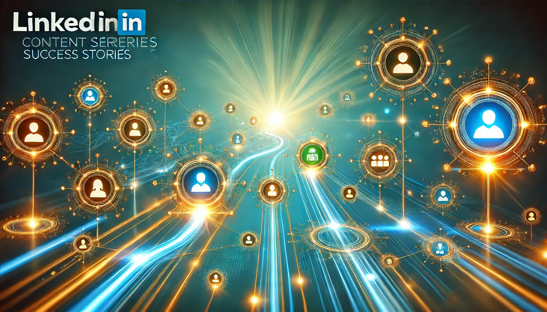 Glowing pathways and nodes, with some nodes glowing brighter to symbolize successful LinkedIn content series