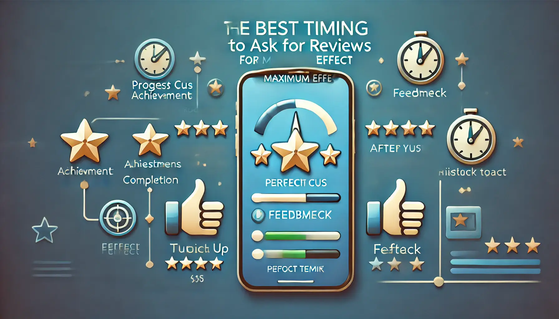 A mobile app with progress bars and achievement icons, showing feedback prompts like thumbs up and star ratings after users complete milestones.