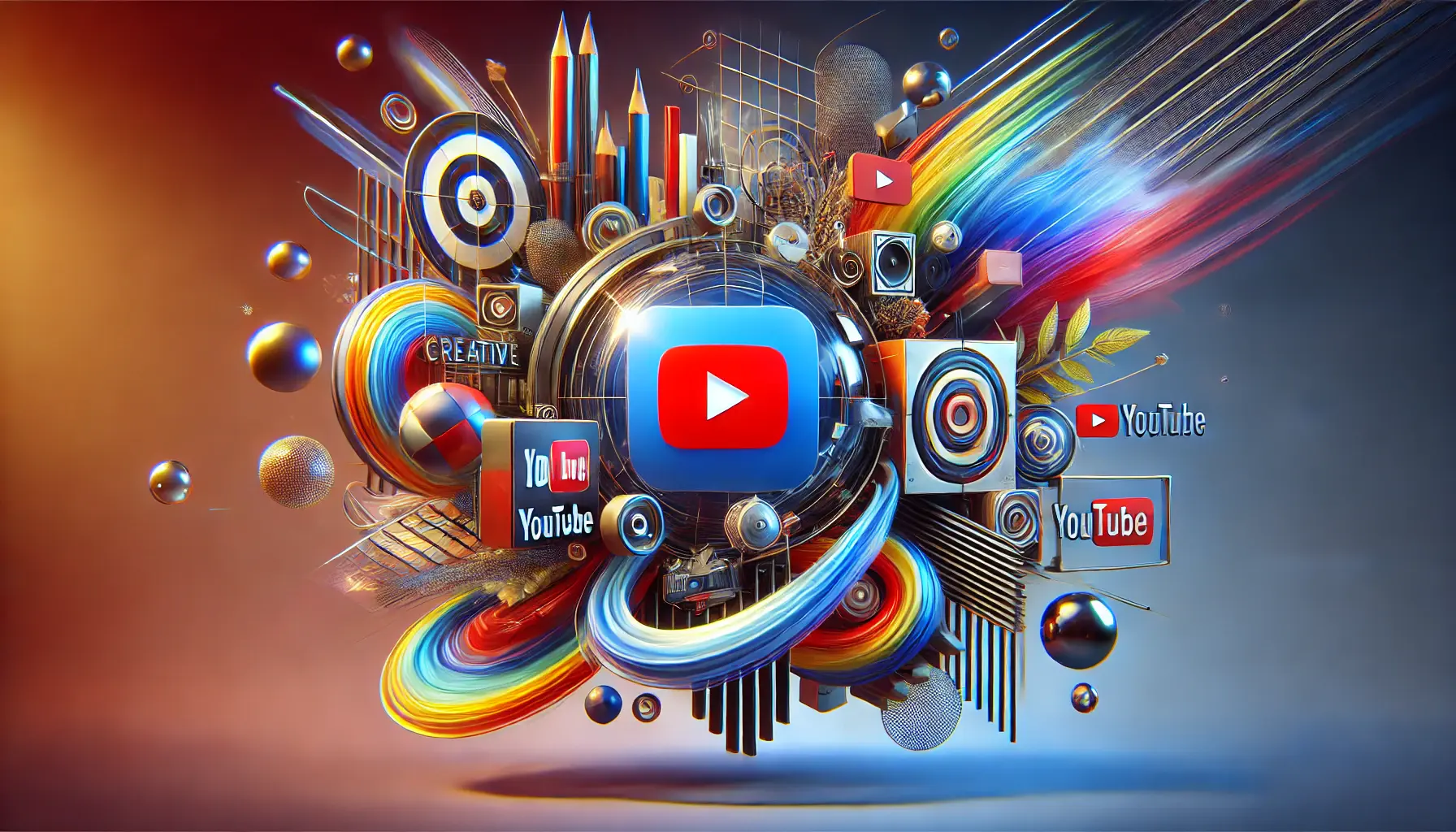 Featured image for an article on creative ad design approaches for YouTube, showcasing a visually engaging abstract modern composition symbolizing digital advertising and video production.