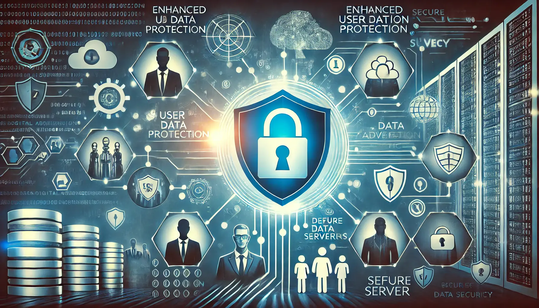 A representation of secure data practices with a digital lock and shield icon.