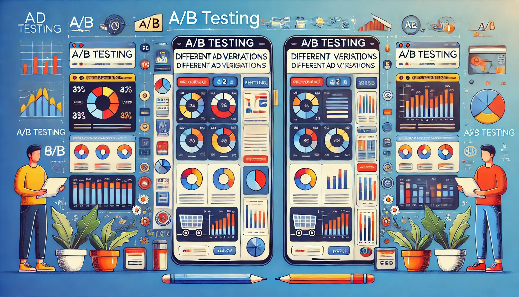 An illustrative representation of A/B testing different ad variations in digital marketing.