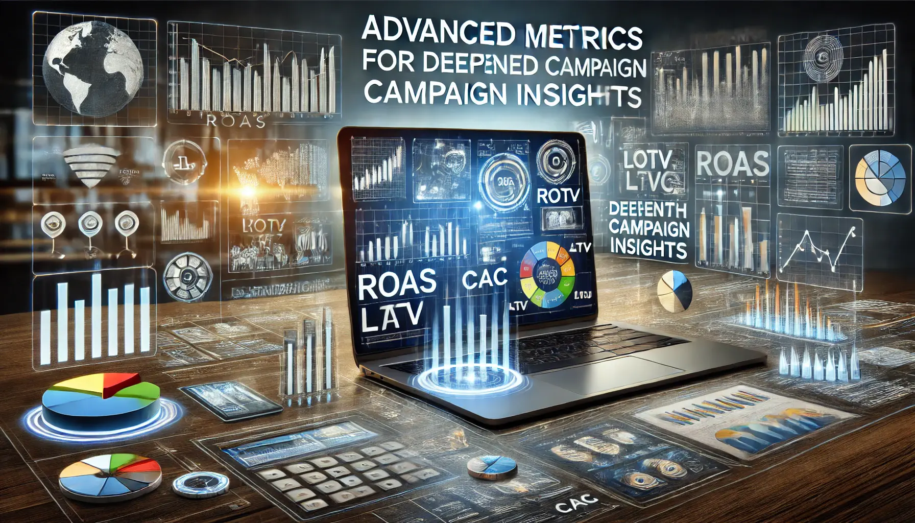 An insightful image representing advanced metrics for campaign insights in digital advertising, featuring detailed graphs and analytical dashboards.