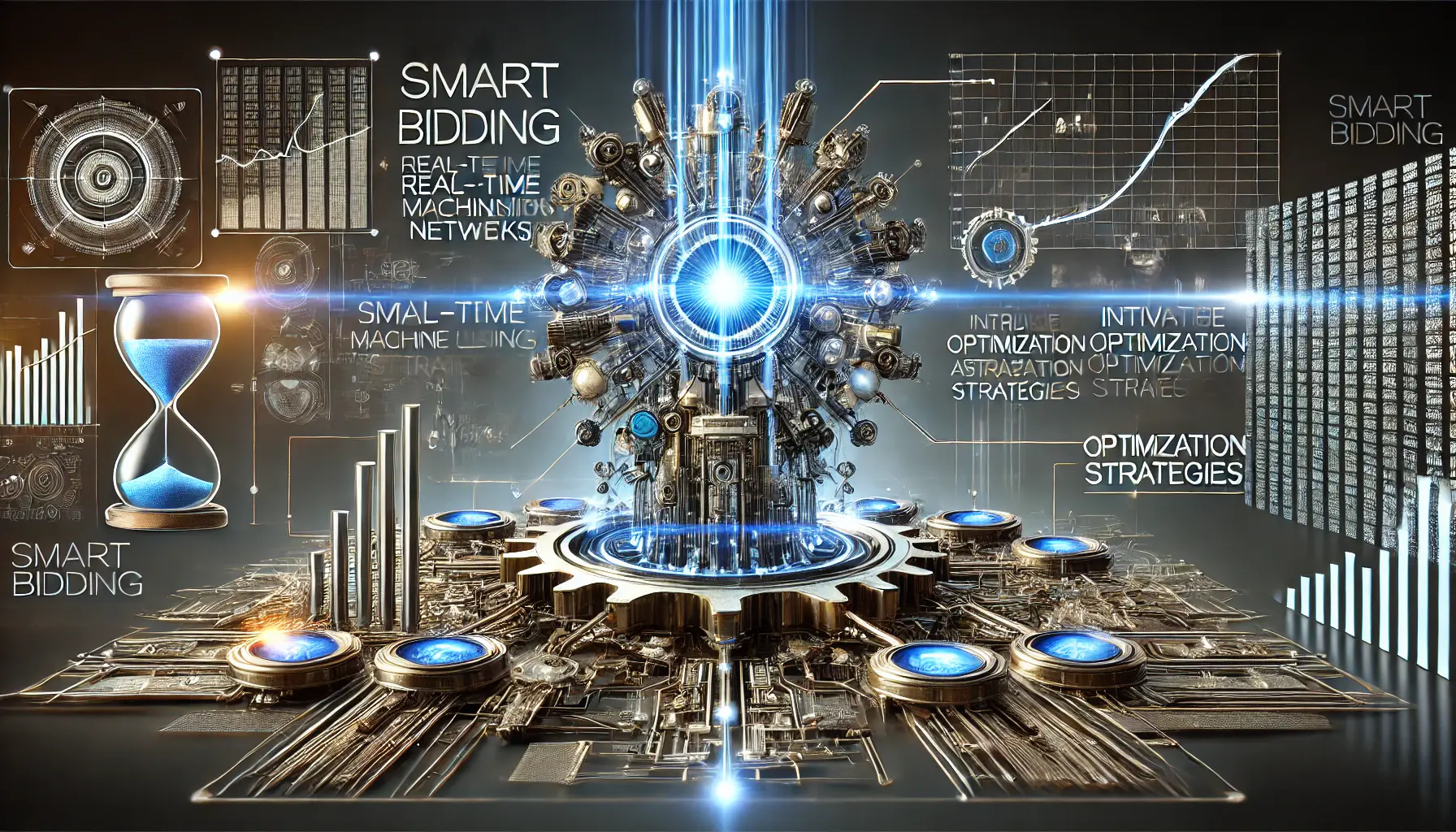 A visual representation of complex data flows, machine learning networks, and optimization pathways symbolizing advanced Smart Bidding techniques.