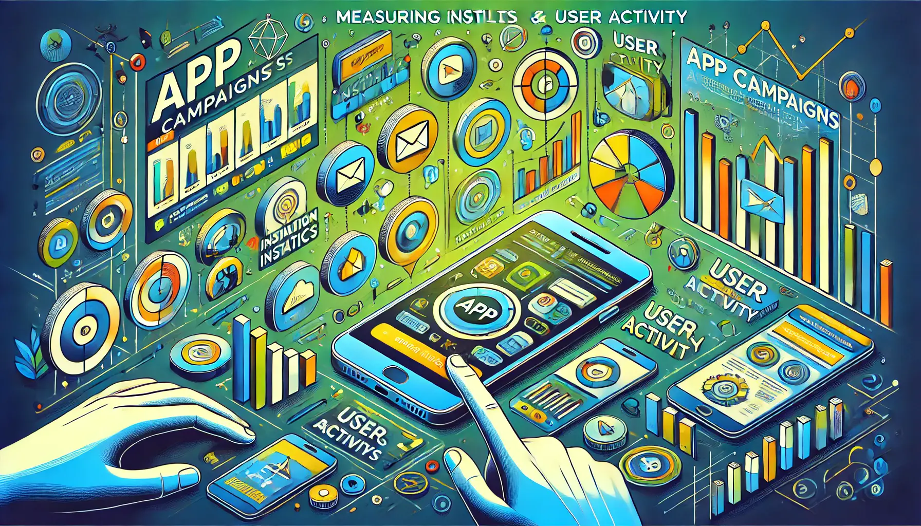 A visual representation of app campaigns in digital marketing, illustrating app installs and user interactions.