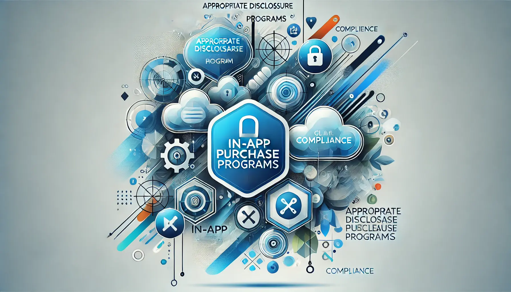 Abstract representation of appropriate disclosure of in-app purchase programs, featuring symbols of transparency, compliance, and monetization.