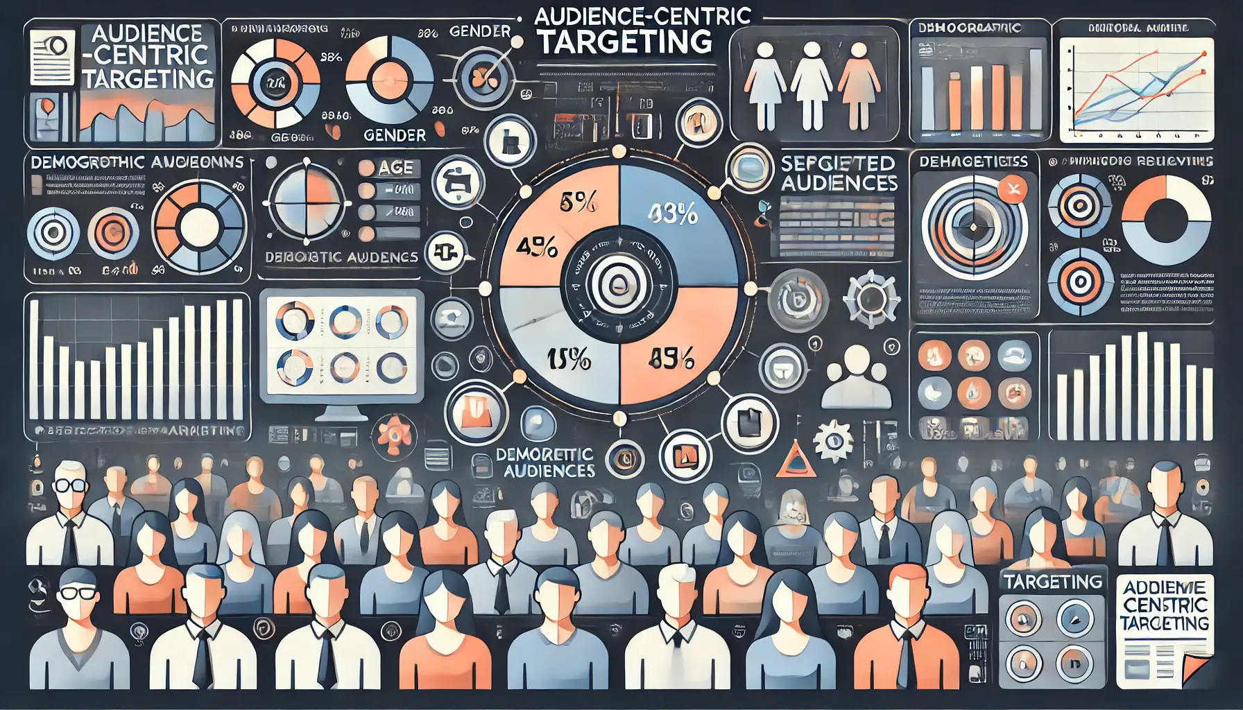 Digital marketing dashboard displaying audience segmentation based on demographics and behaviors