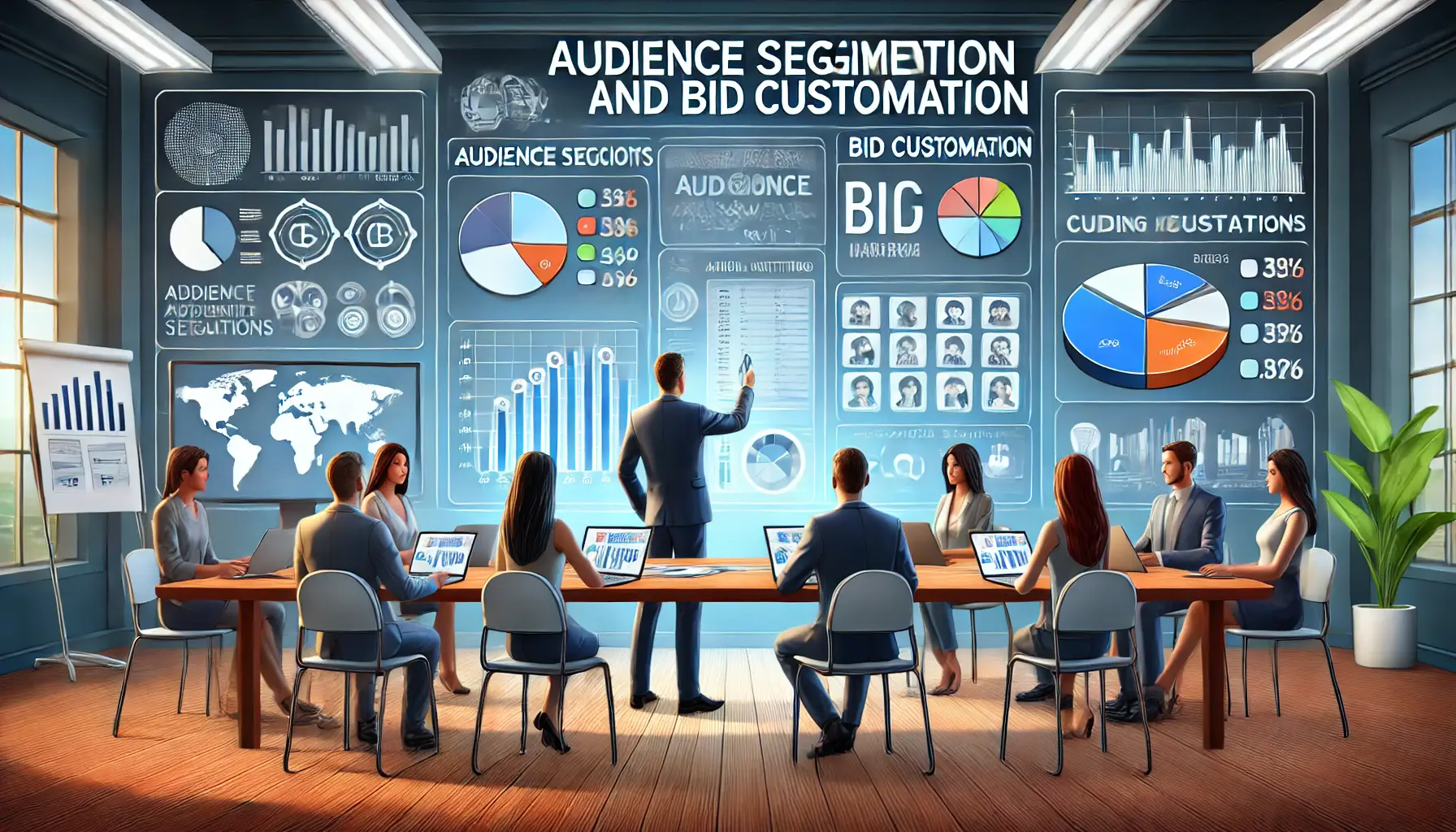 A digital marketing team analyzing audience segmentation data.