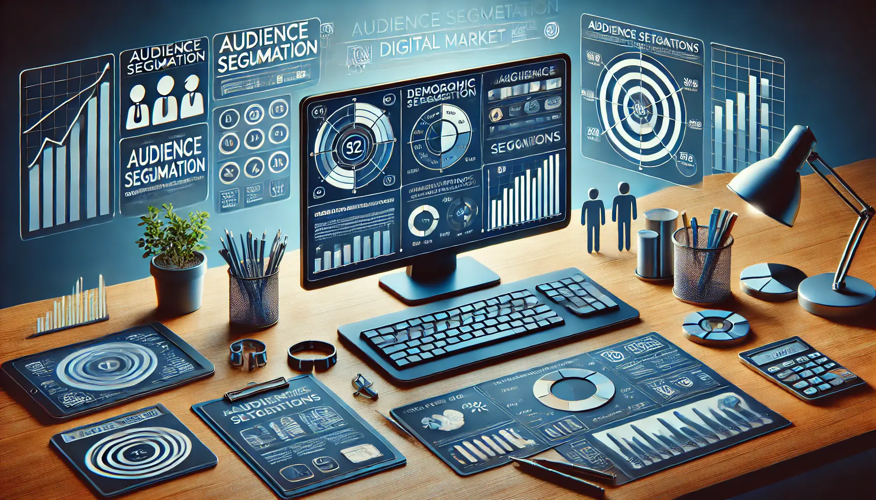 A computer screen displaying demographic charts and graphs illustrating different audience segments.