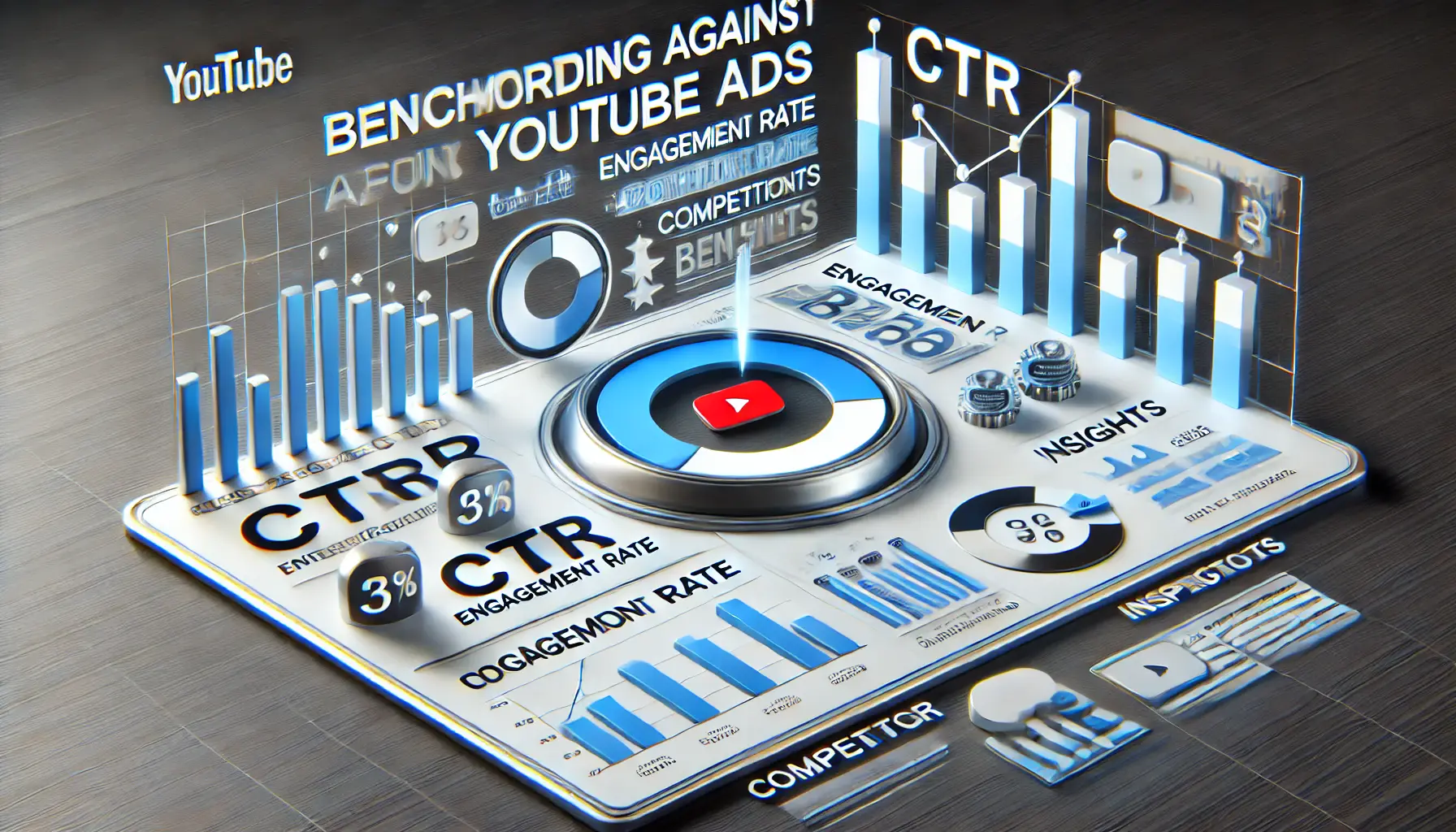 Image showing a digital dashboard comparing ad performance metrics like CTR, engagement rate, and impressions against competitors.