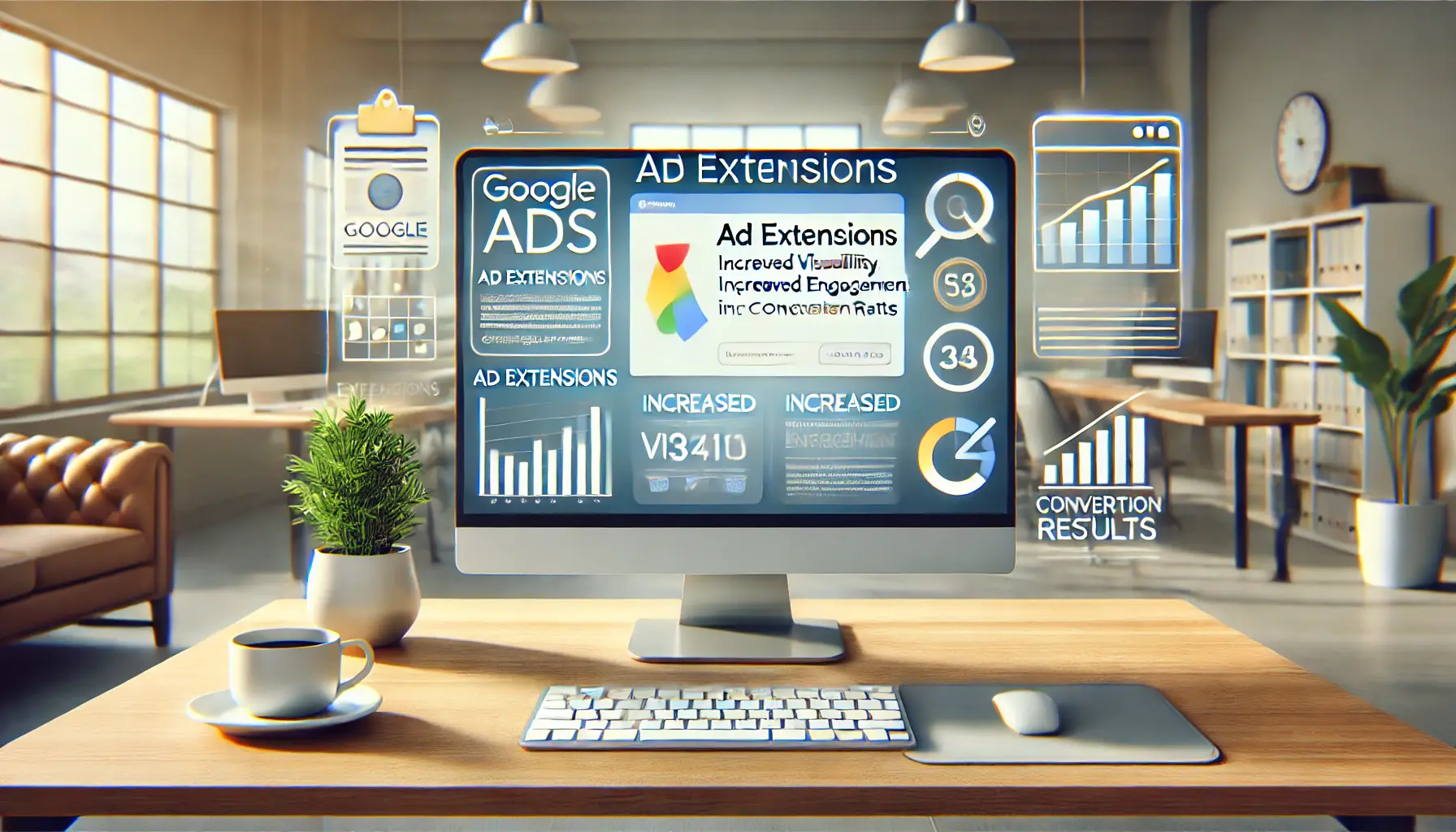 A professional setting showcasing the benefits of ad extensions in Google Ads.