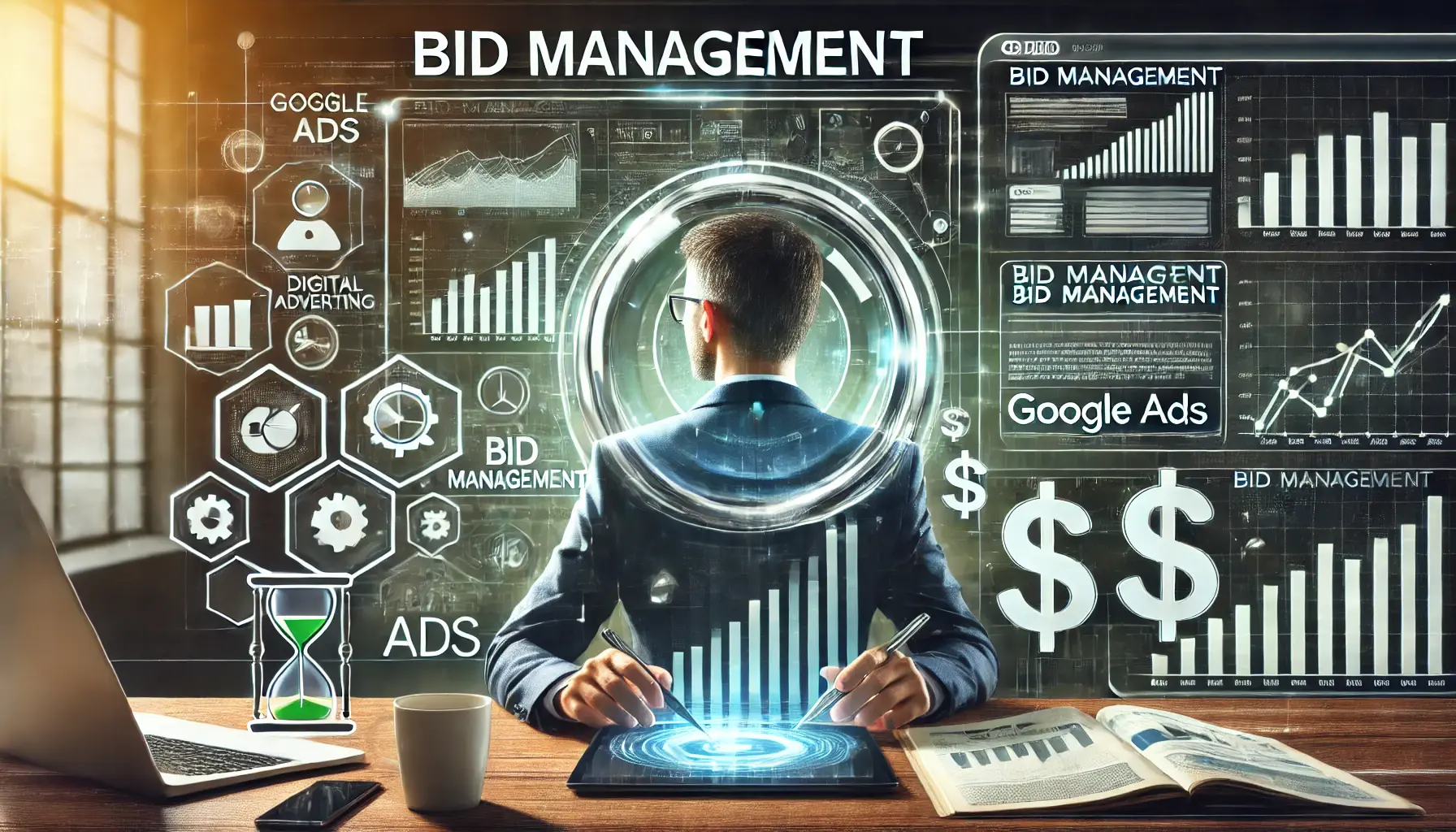 A marketer analyzing data related to bid management strategies in Google Ads.