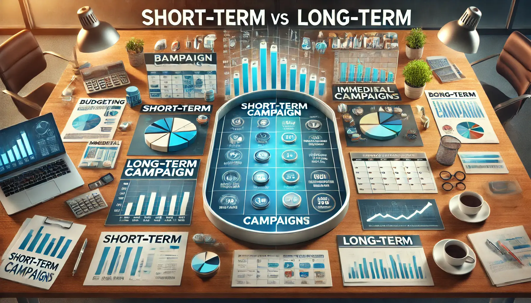 A divided table showcasing short-term and long-term campaign budgeting strategies.