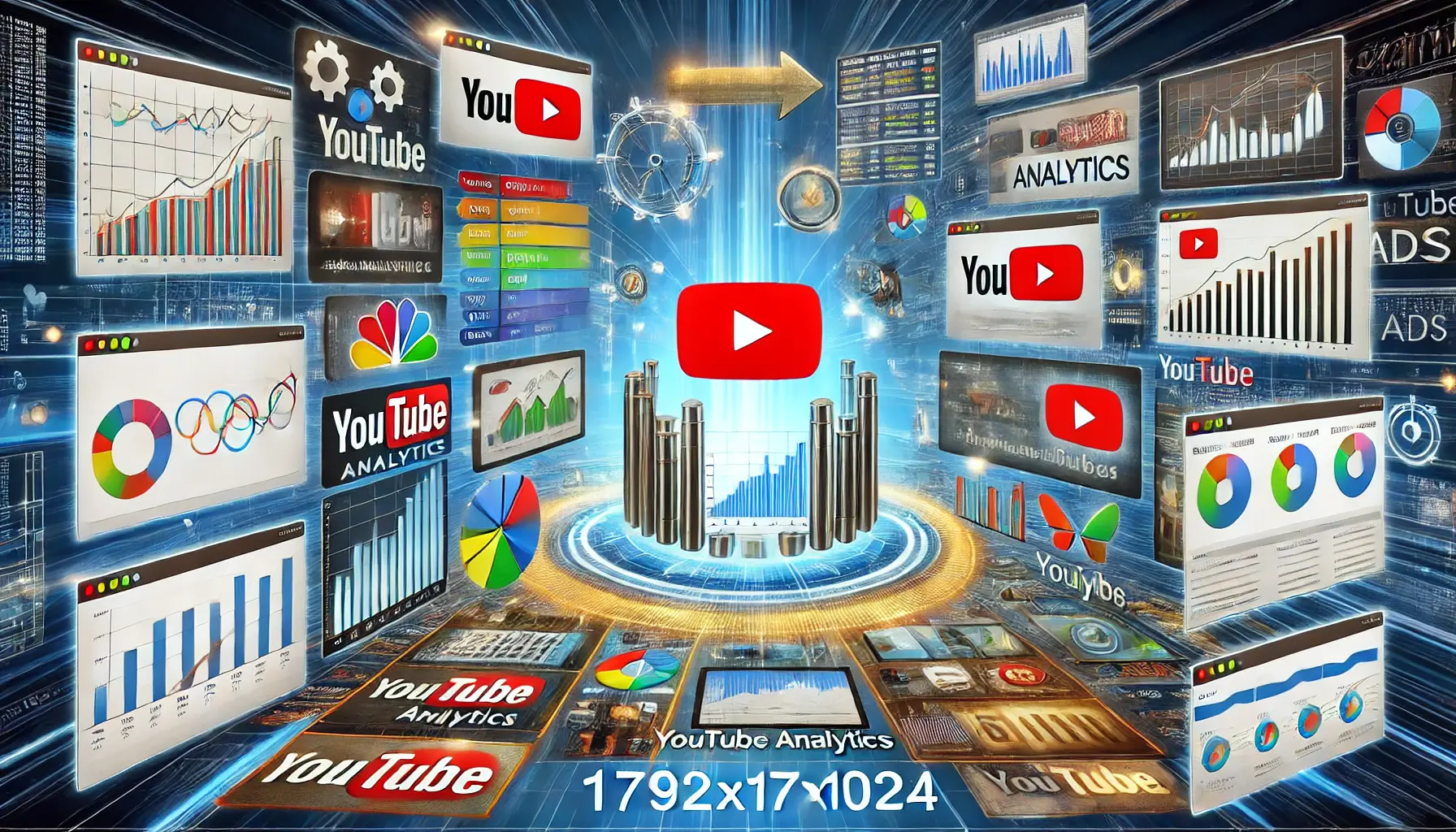 An illustration of combining different analytics tools to understand YouTube ads better, featuring integrated dashboards and data streams from various platforms.