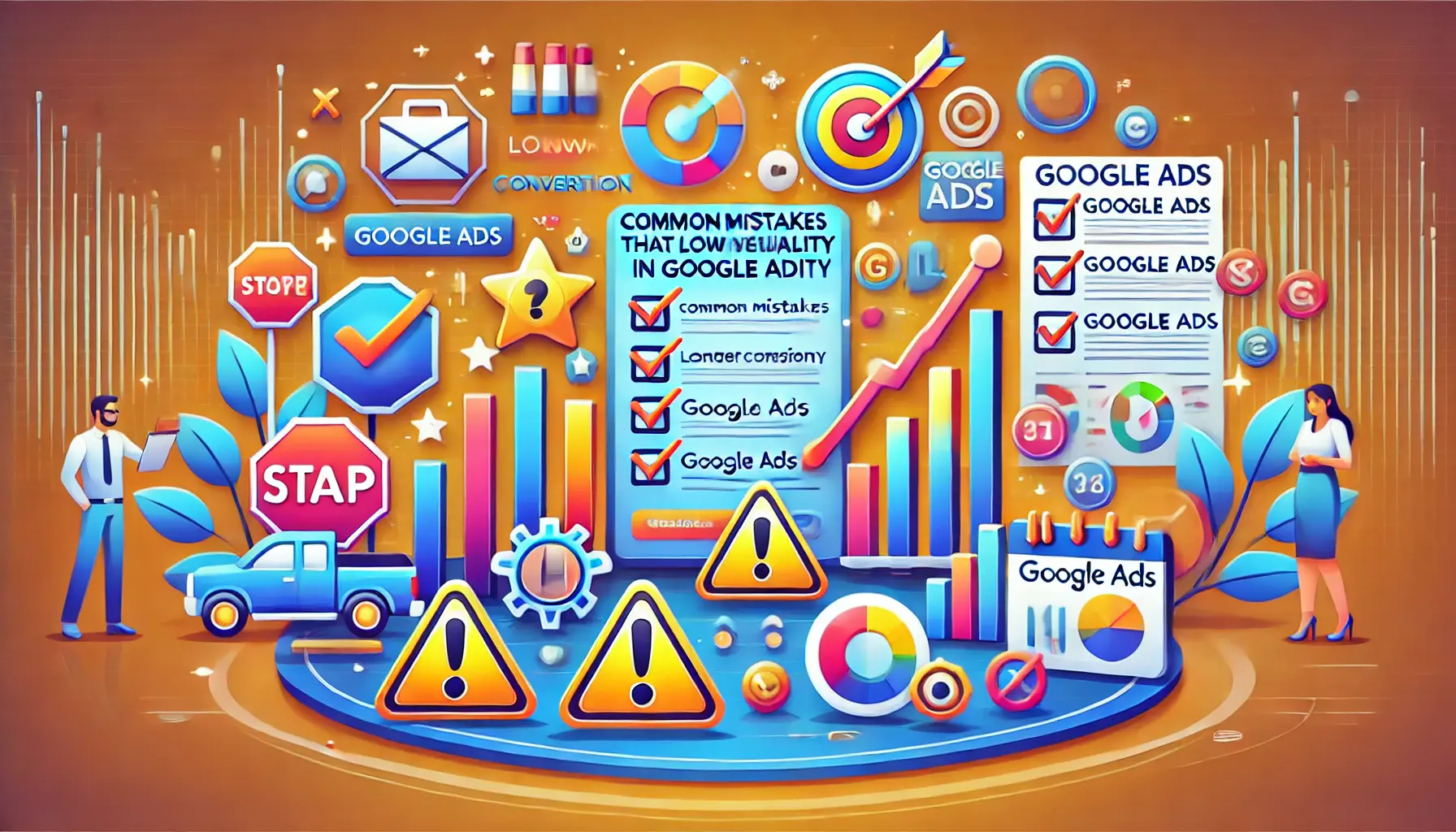 An illustration showing common mistakes that negatively impact conversion quality in Google Ads.