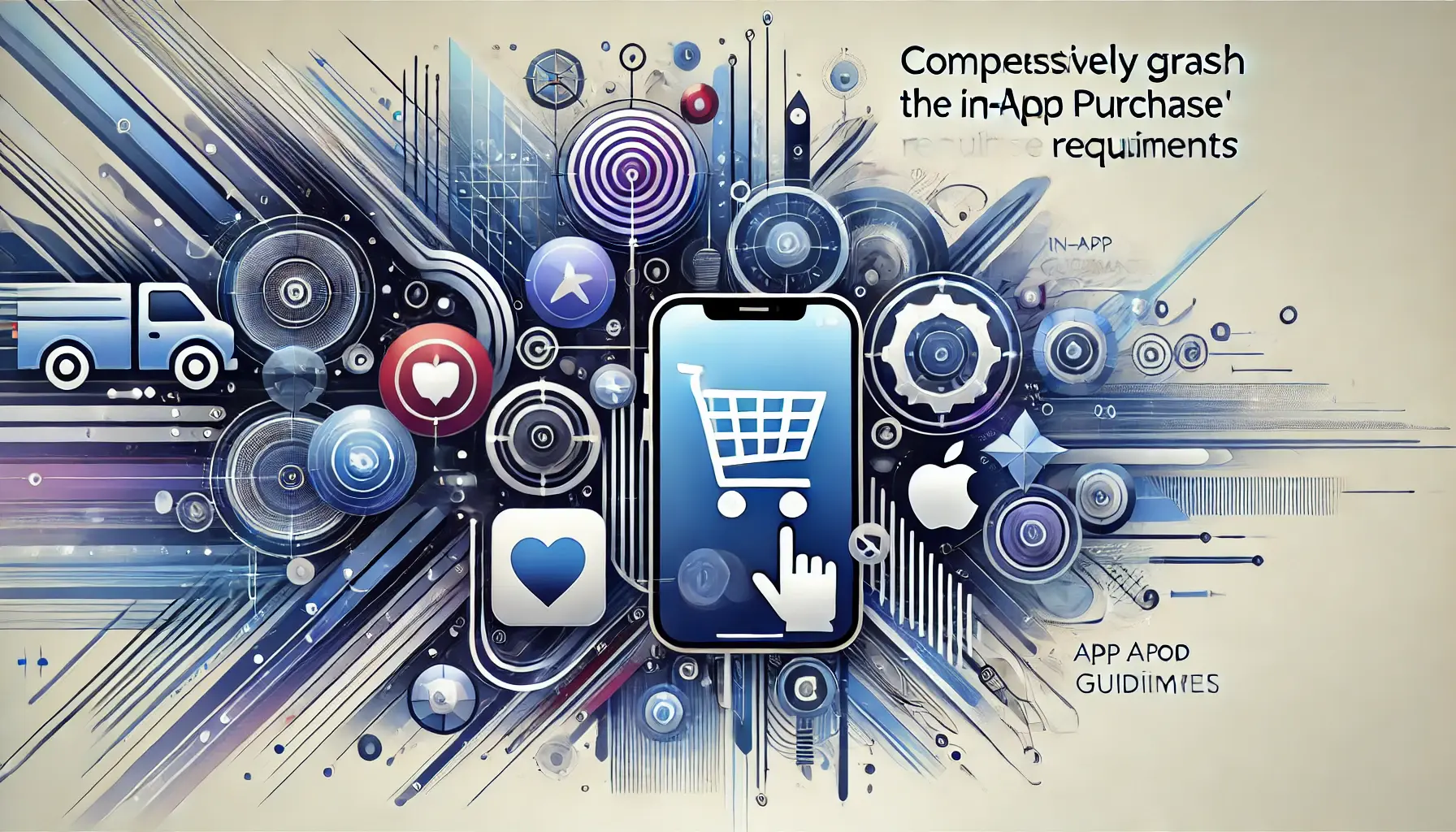 Abstract representation of understanding App Store's in-app purchase requirements, featuring symbols of guidelines and compliance standards.