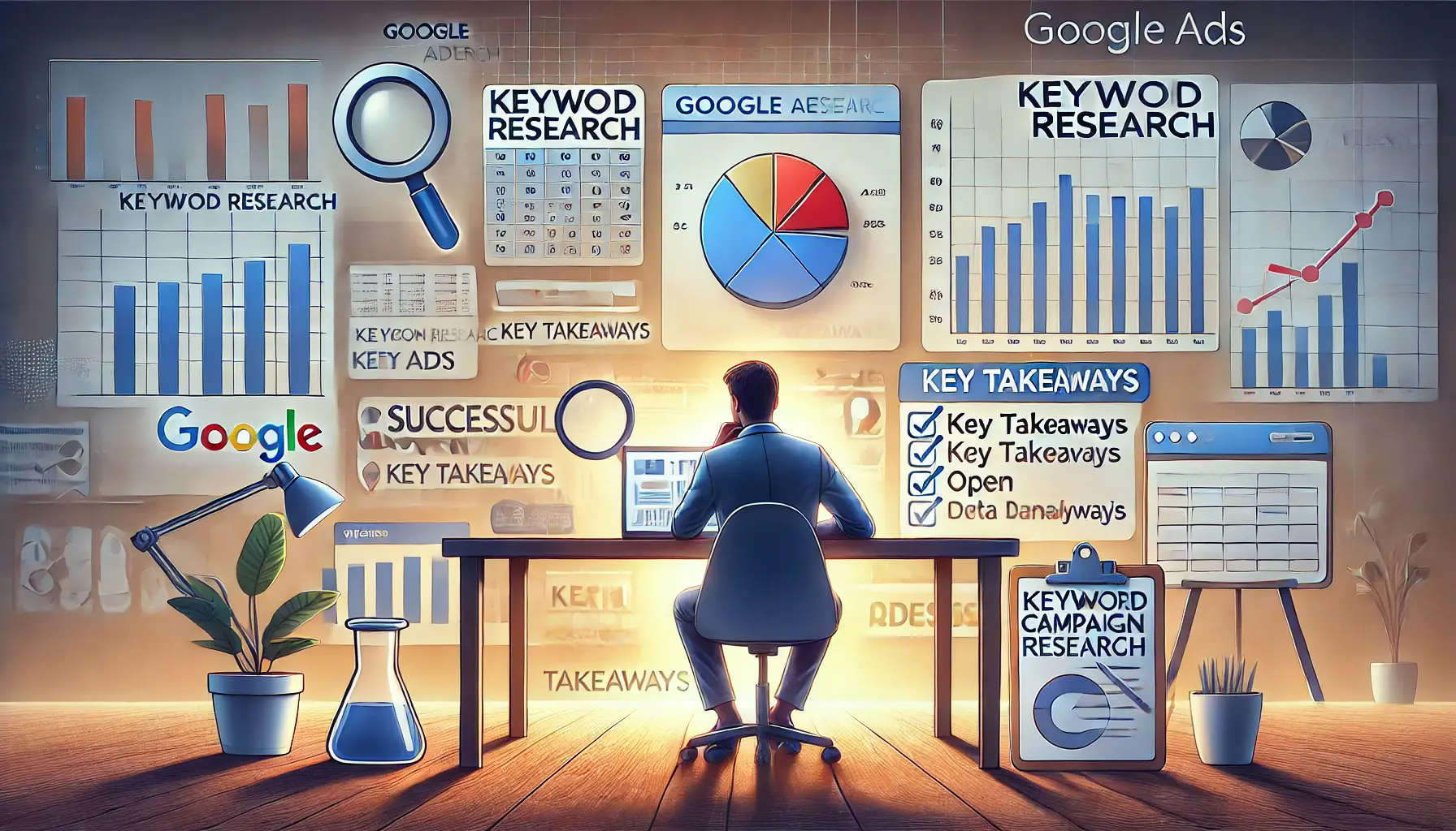 A visual representation of the conclusion of a keyword research article, showing a person reflecting on their work.