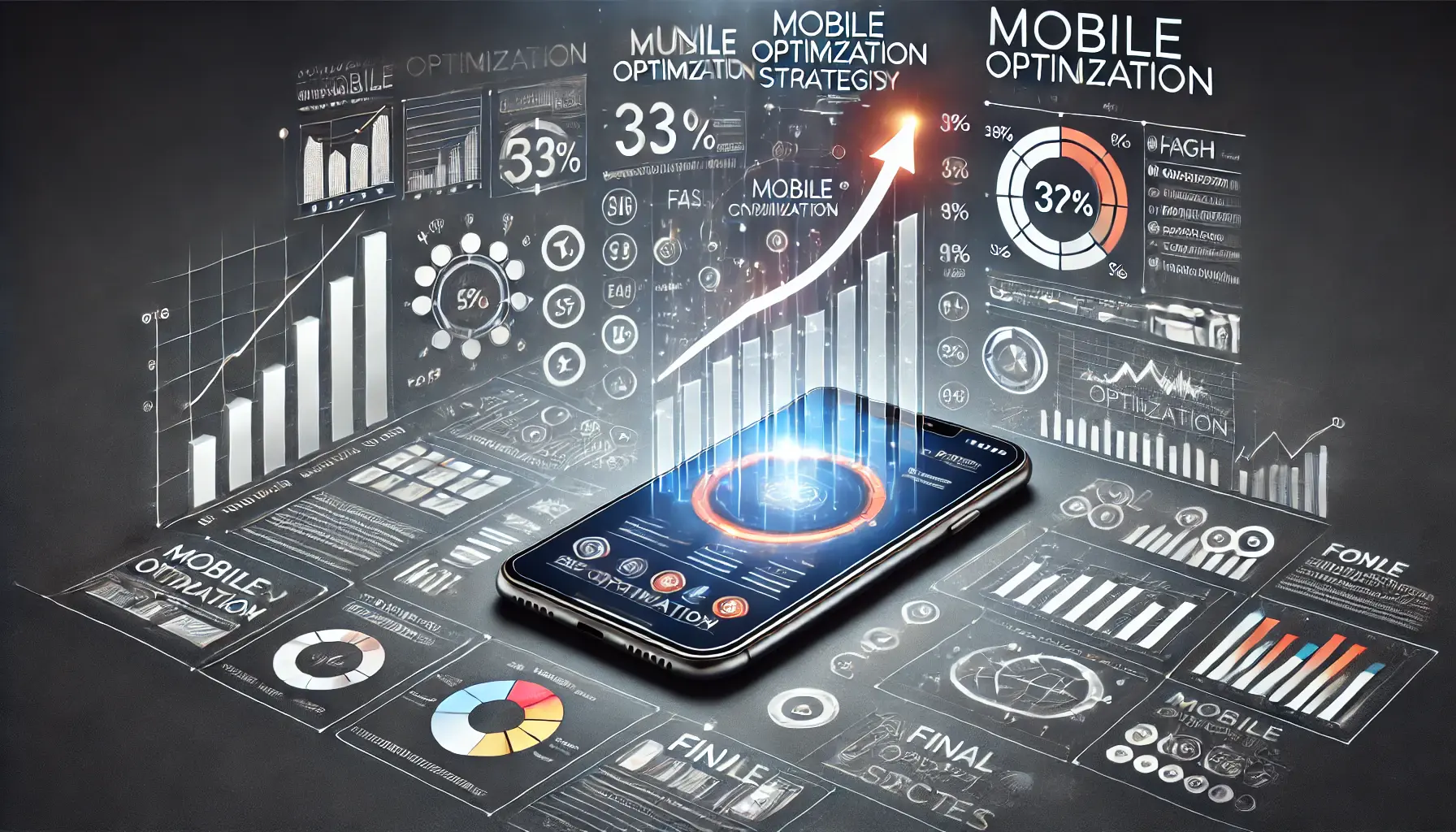 Smartphone displaying a fully optimized mobile ad with strong performance metrics, symbolizing the successful conclusion of a mobile optimization strategy