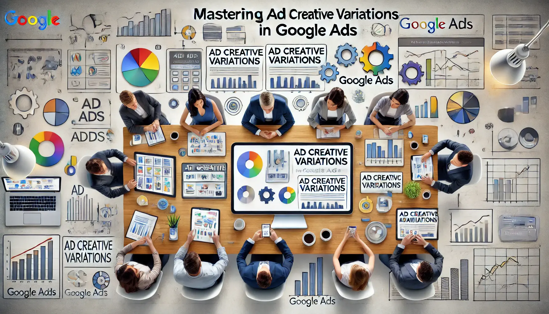 A visual representation of mastering ad creative variations in Google Ads.